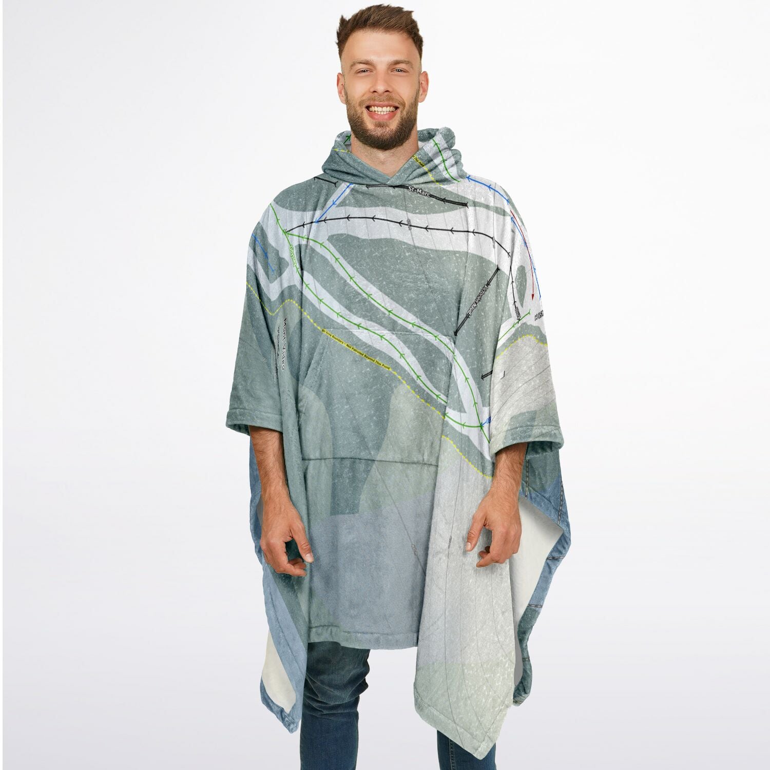 Mont Video, Quebec Ski Resort Map Flannel Blanket Poncho