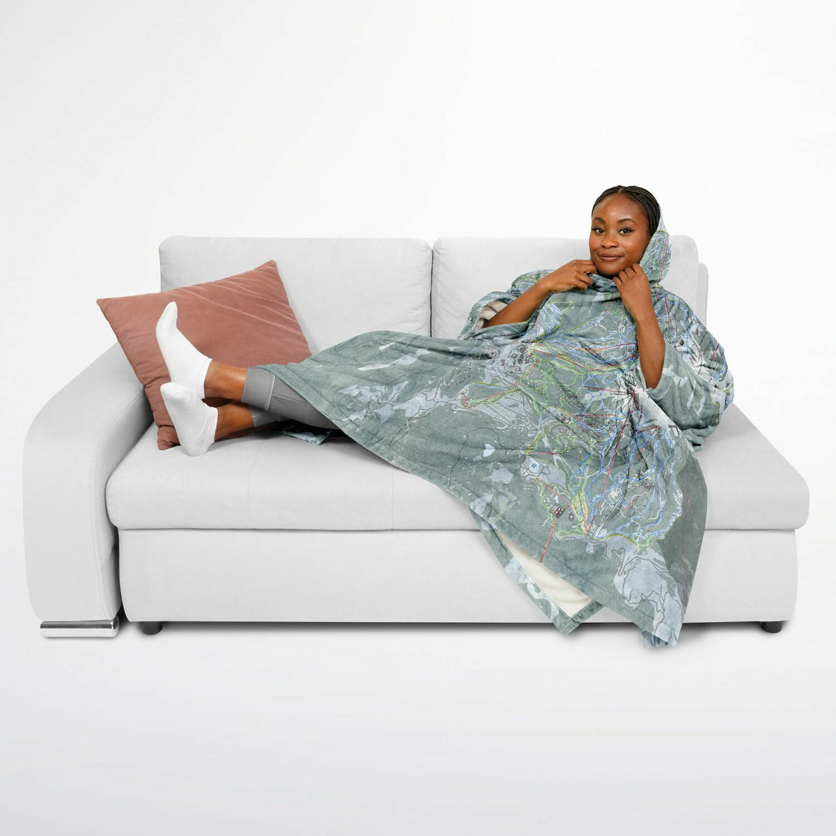 Big Sky, Montana Ski Resort Map Flannel Blanket Poncho