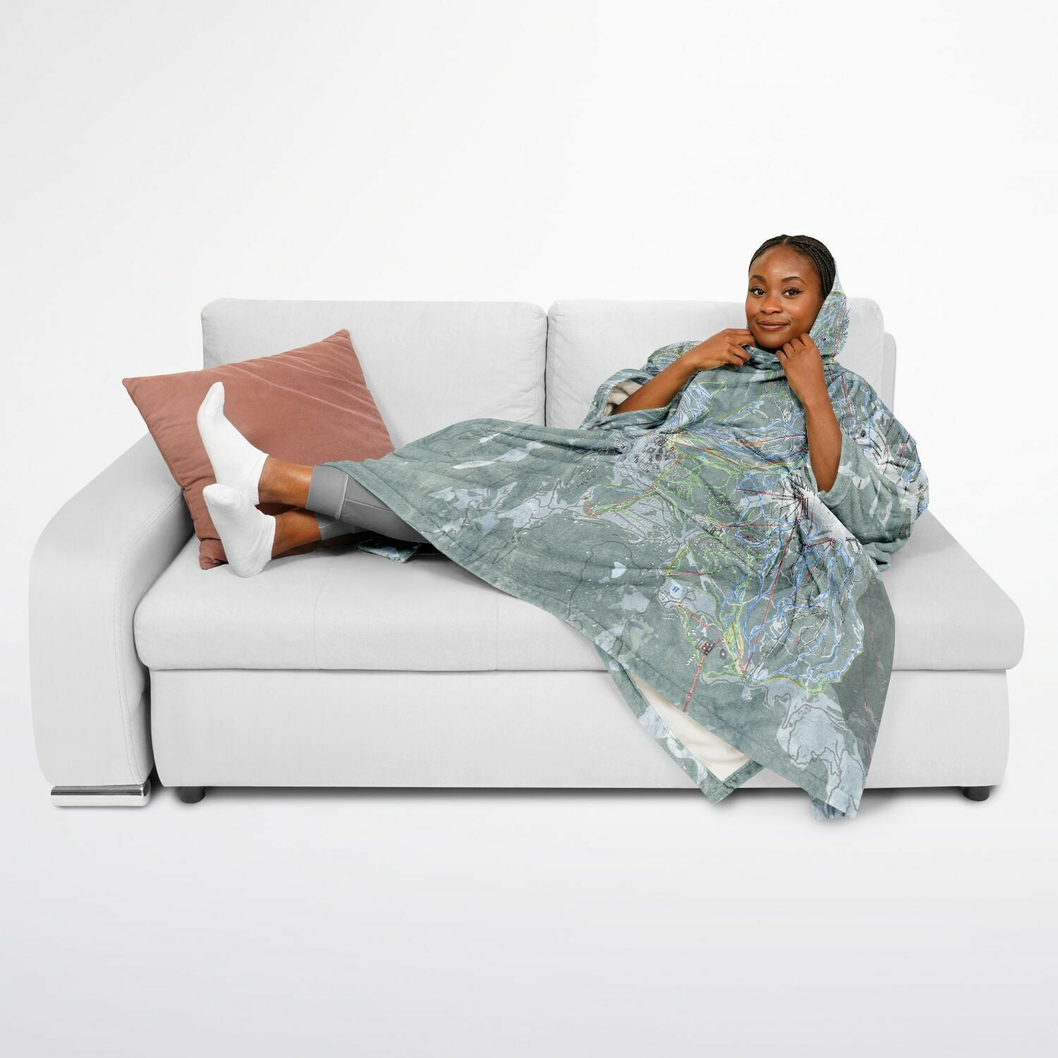 Big Sky, Montana Ski Resort Map Flannel Blanket Poncho