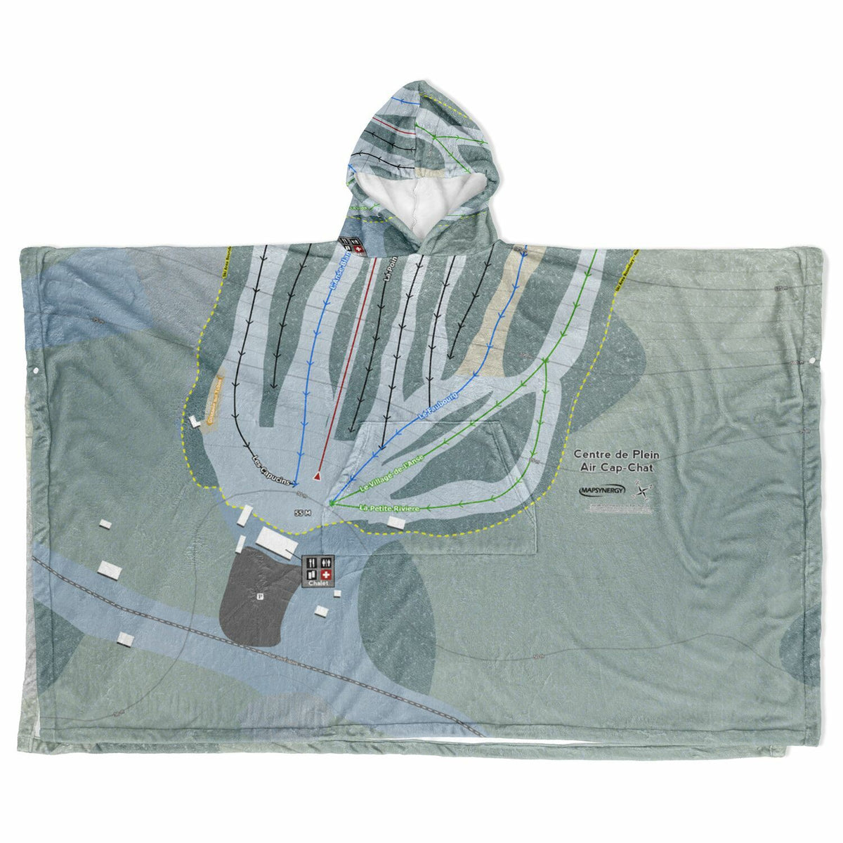 Centre De Plein Air Cap-Chat, Quebec Ski Resort Map Flannel Blanket Poncho