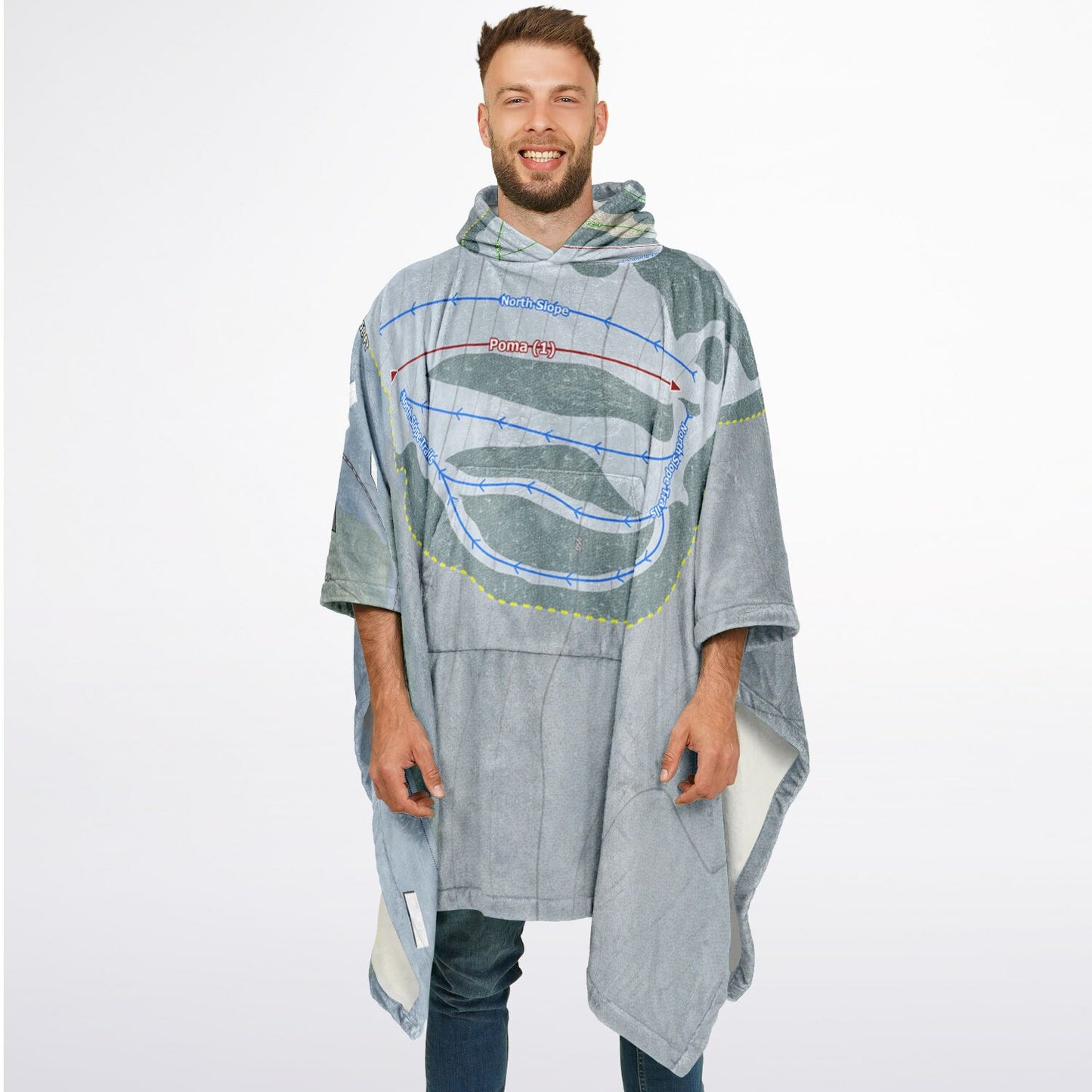 Beartown, New York Ski Resort Map Flannel Blanket Poncho