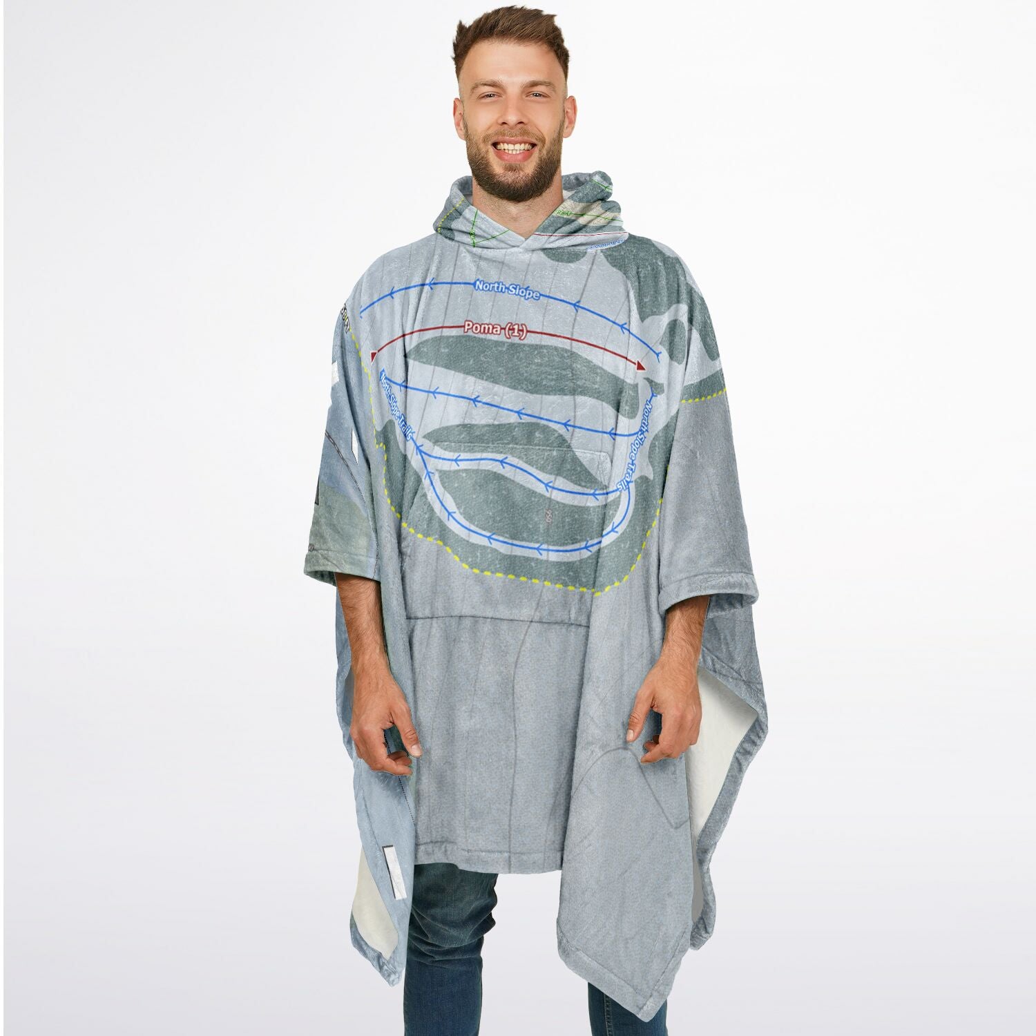 Beartown, New York Ski Resort Map Flannel Blanket Poncho