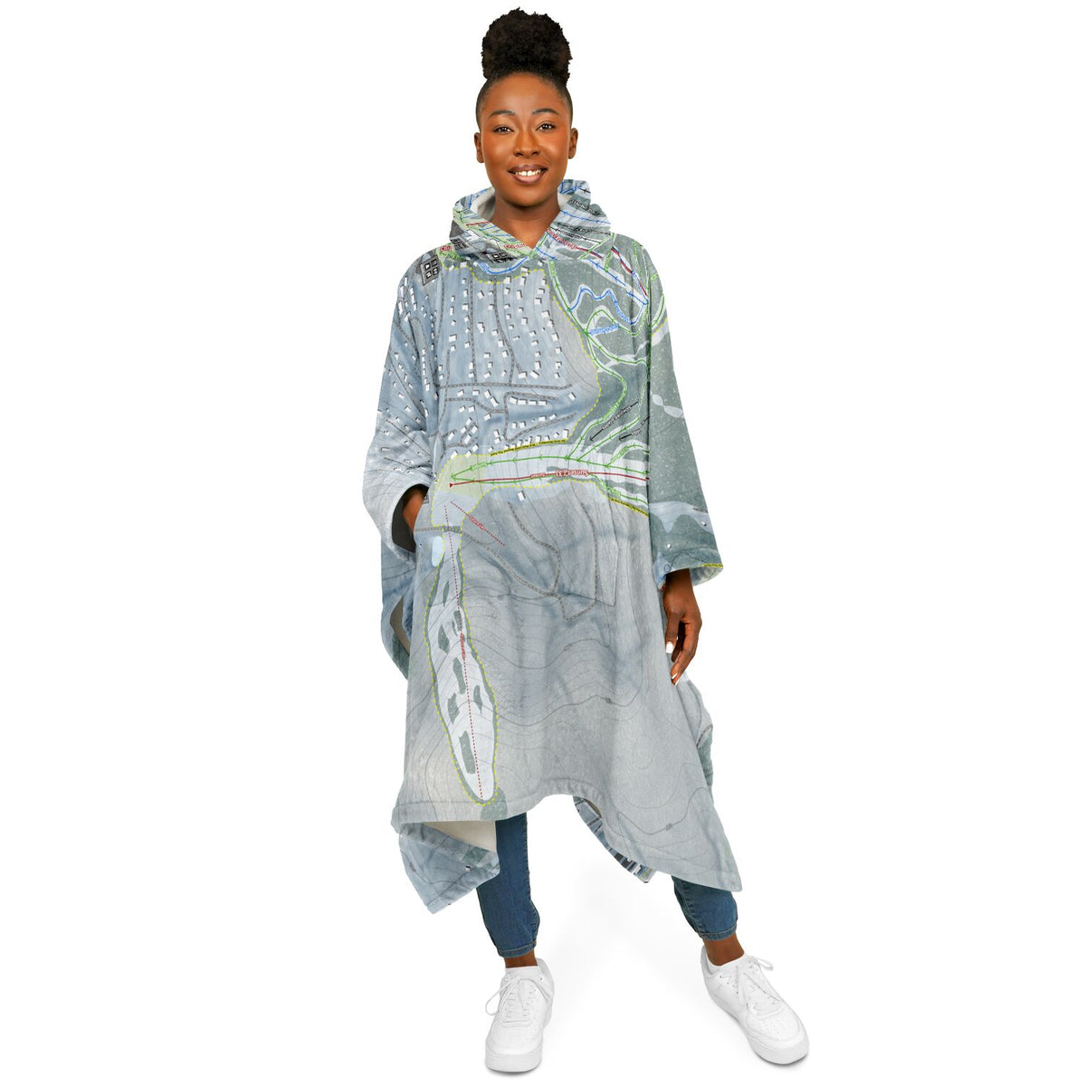 Holimont, New York Ski Resort Map Flannel Blanket Poncho