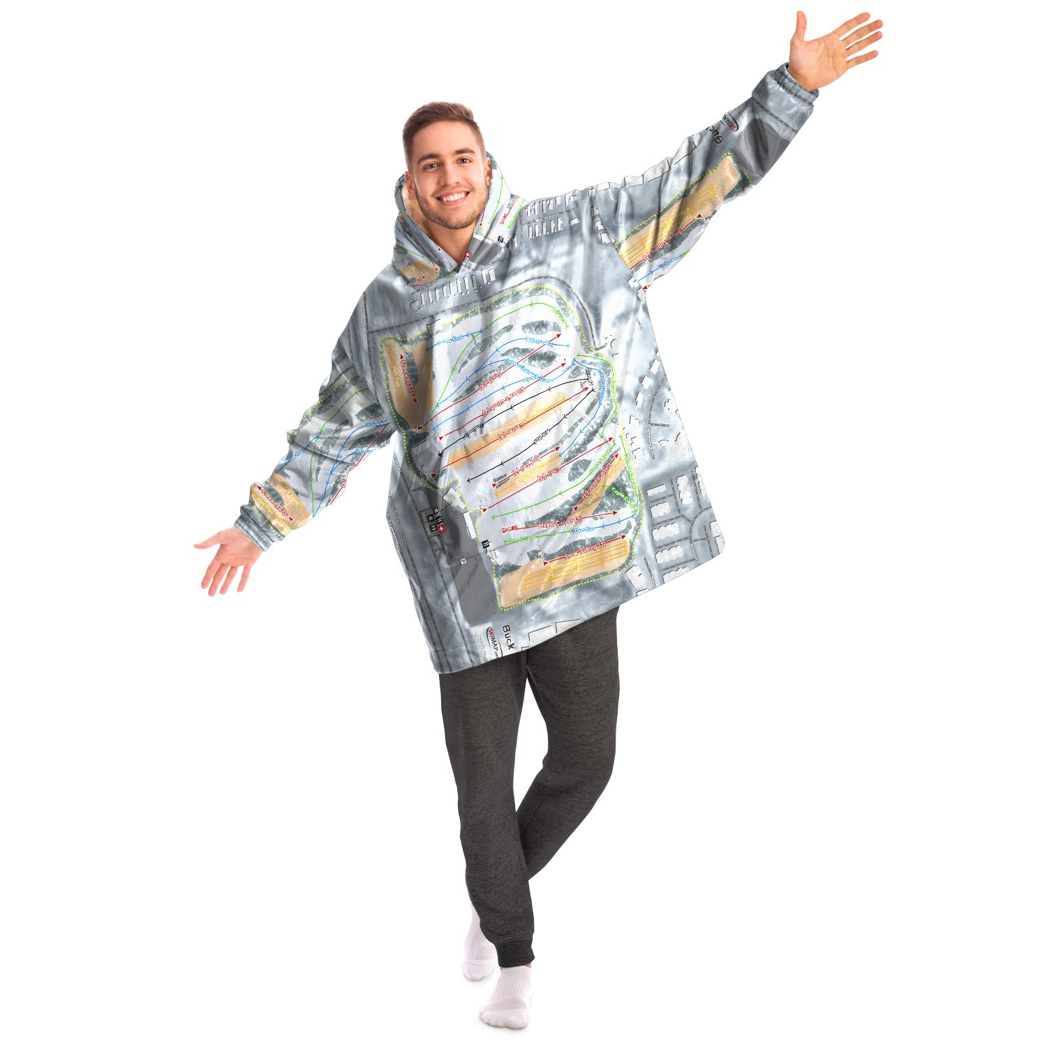 Buck Hill, Minnesota Ski Trail Map Snug Hoodie - Powderaddicts