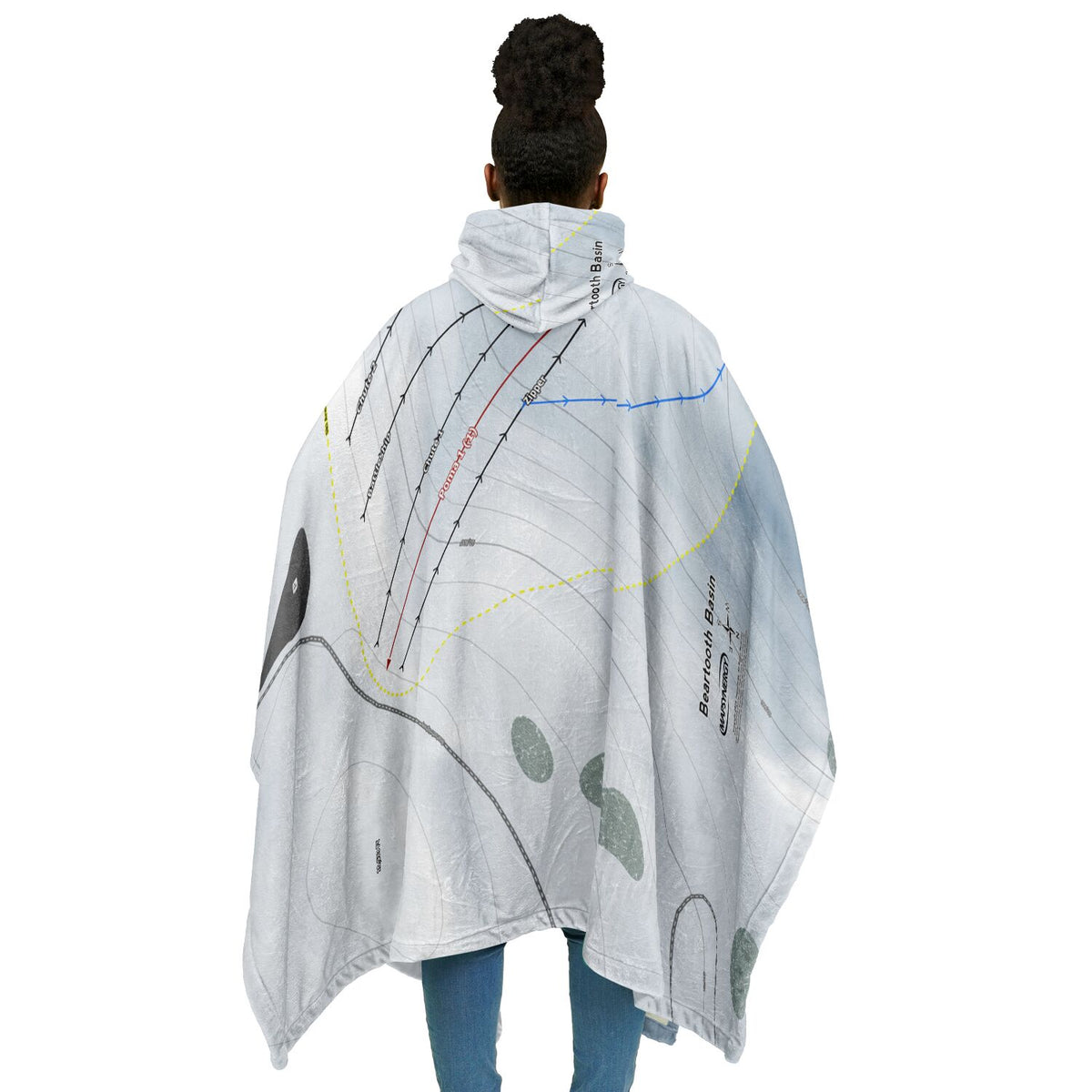 Beartooth Basin, Wyoming Ski Resort Map Flannel Blanket Poncho