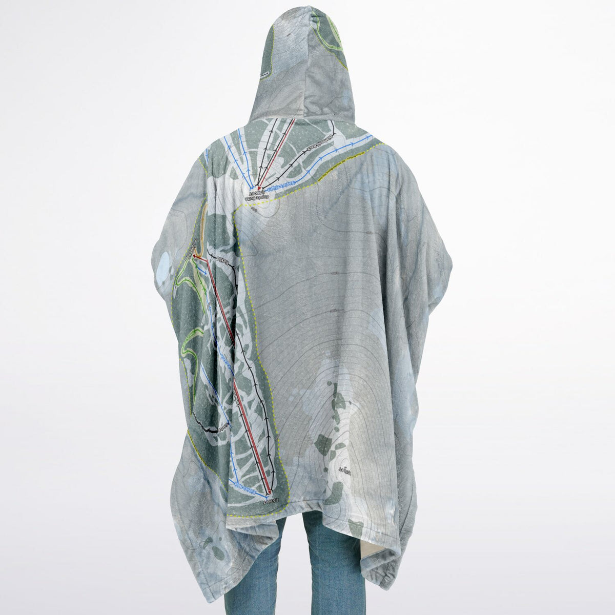 Mt Shasta, California Ski Resort Map Flannel Blanket Poncho