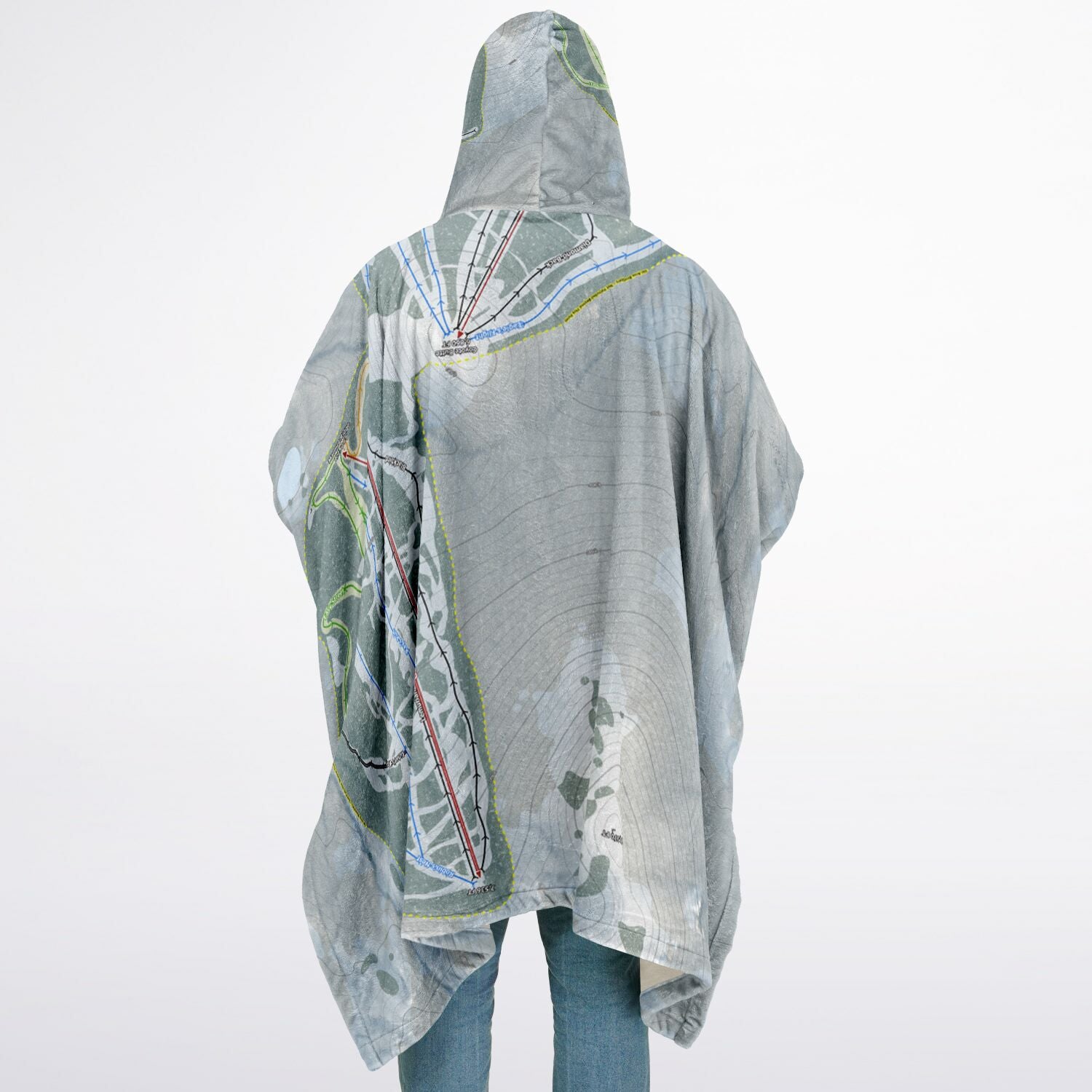 Mt Shasta, California Ski Resort Map Flannel Blanket Poncho