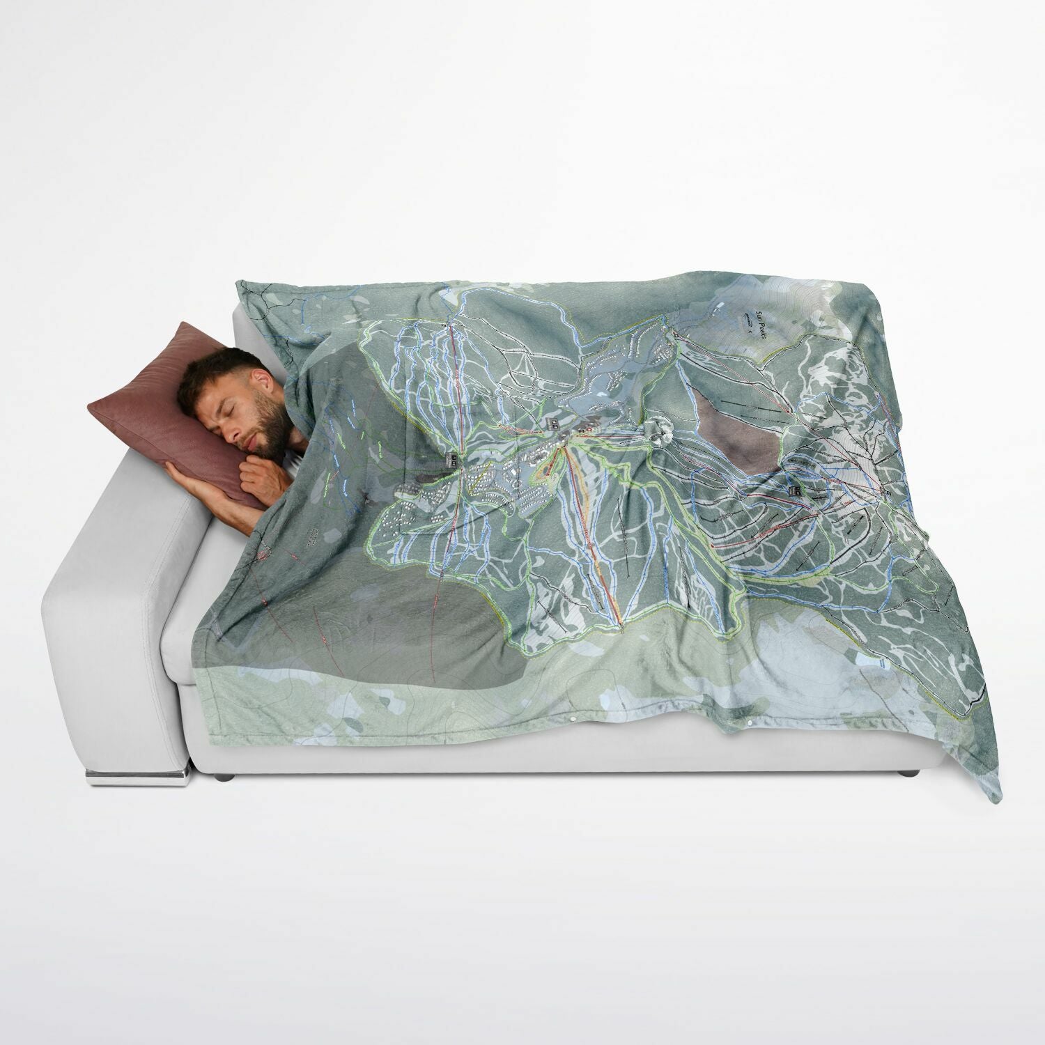 Sun Peaks, British Columbia Ski Resort Map Flannel Blanket Poncho