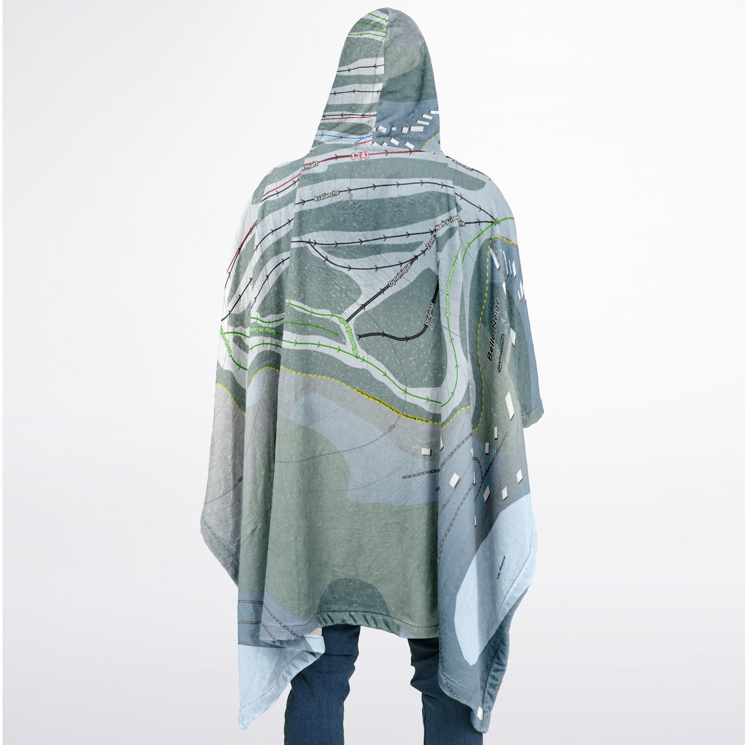 Belle Neige, Quebec Ski Resort Map Flannel Blanket Poncho