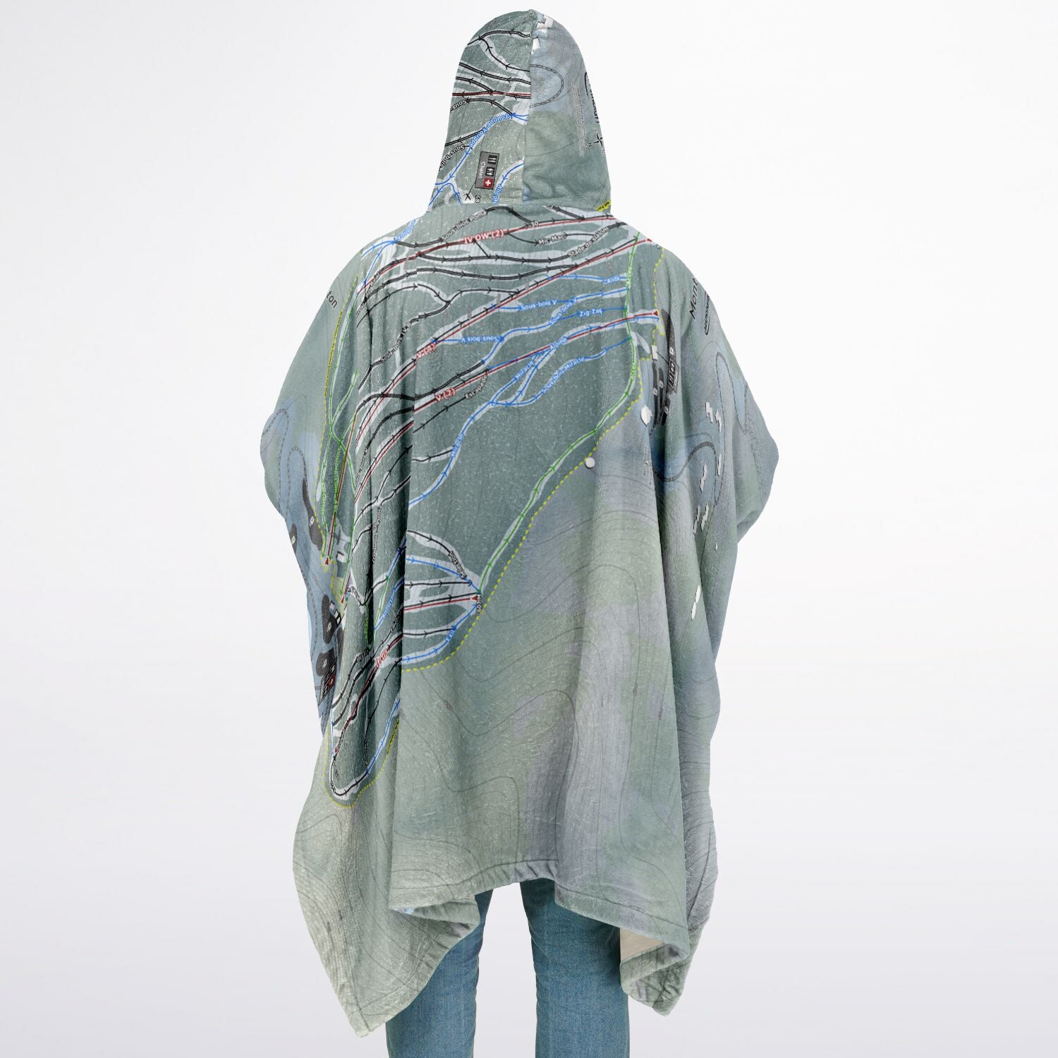 Mont Sutton, Quebec Ski Resort Map Flannel Blanket Poncho