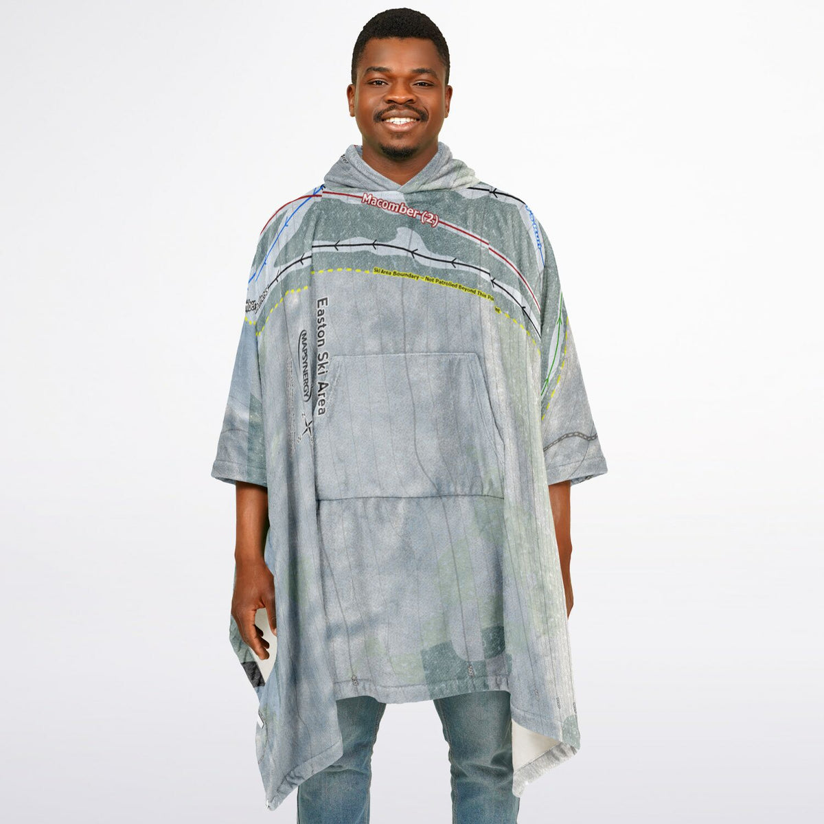 Easton Ski Area, Massachusetts Ski Resort Map Flannel Blanket Poncho