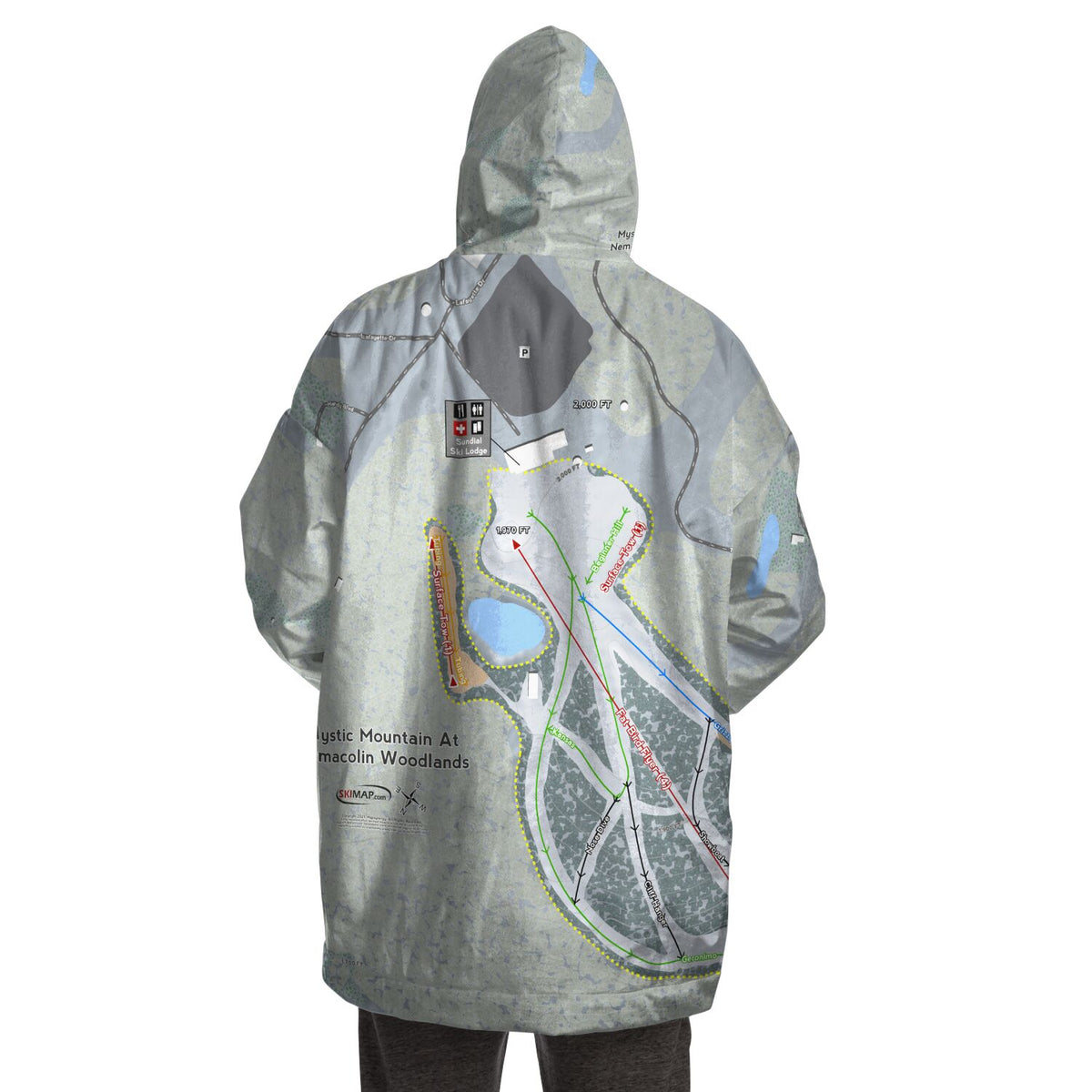 Mystic Mountain Nemacolin, Pennsylvania Ski Trail Map Snug Hoodie