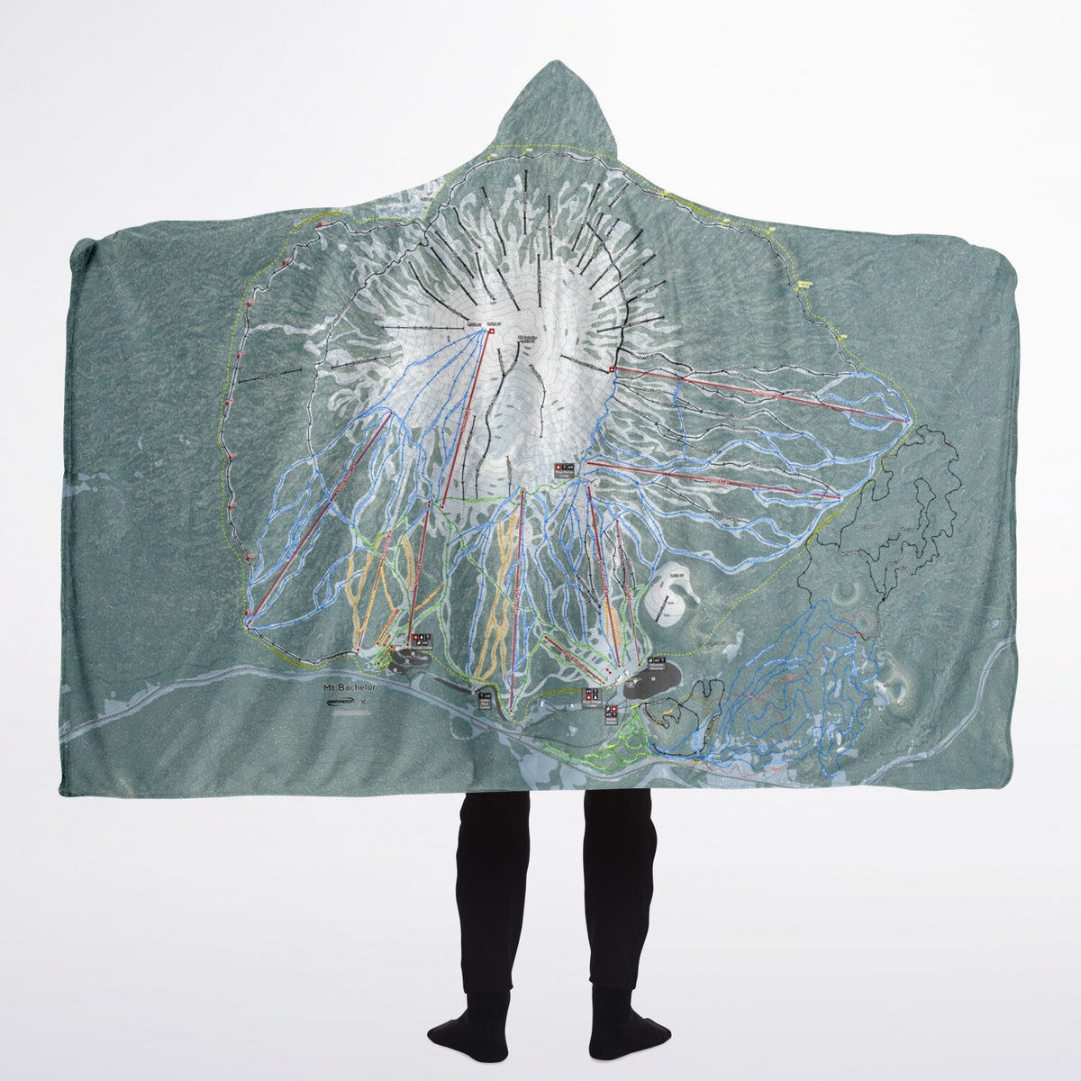 Mt Bachelor, Oregon Ski Trail Map - Adult Hooded Blanket