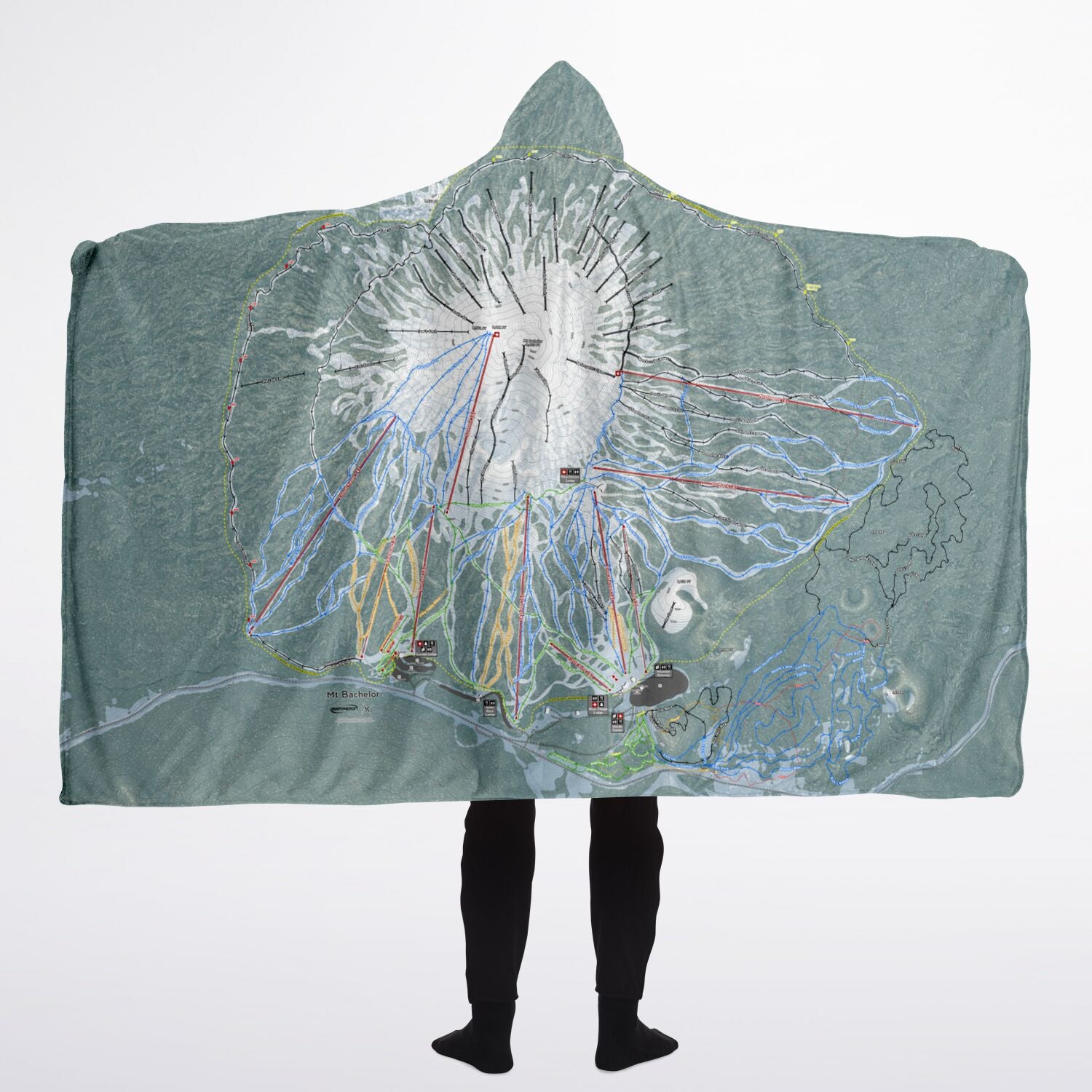 Mt Bachelor, Oregon Ski Trail Map - Adult Hooded Blanket