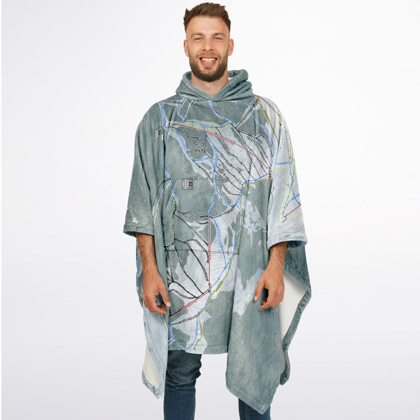 Mount Hotham, Australia Ski Resort Map Flannel Blanket Poncho - Powderaddicts