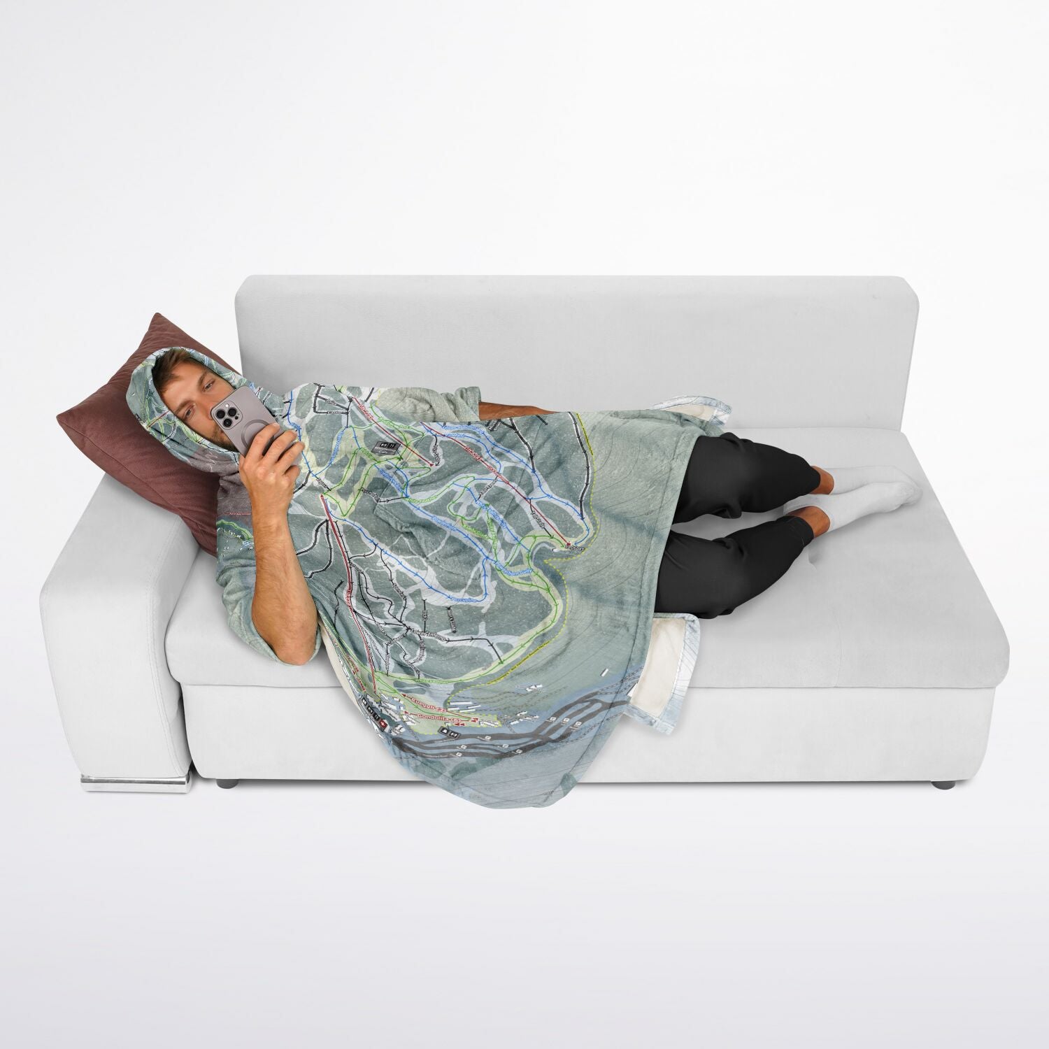 Taos, New Mexico Ski Resort Map Flannel Blanket Poncho