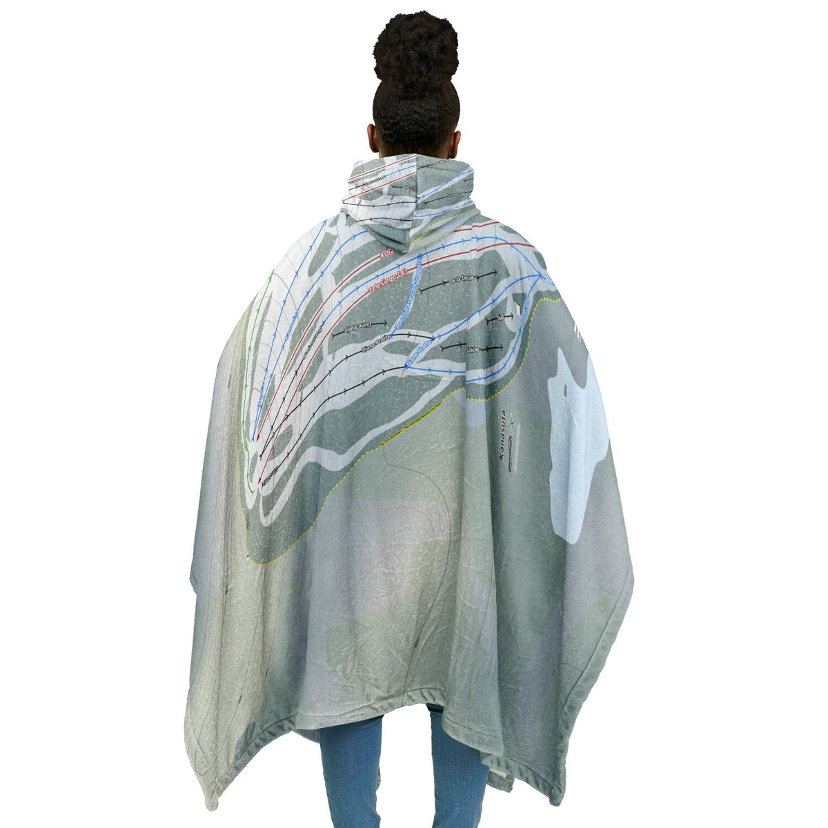 Kanasuta, Quebec Ski Resort Map Flannel Blanket Poncho