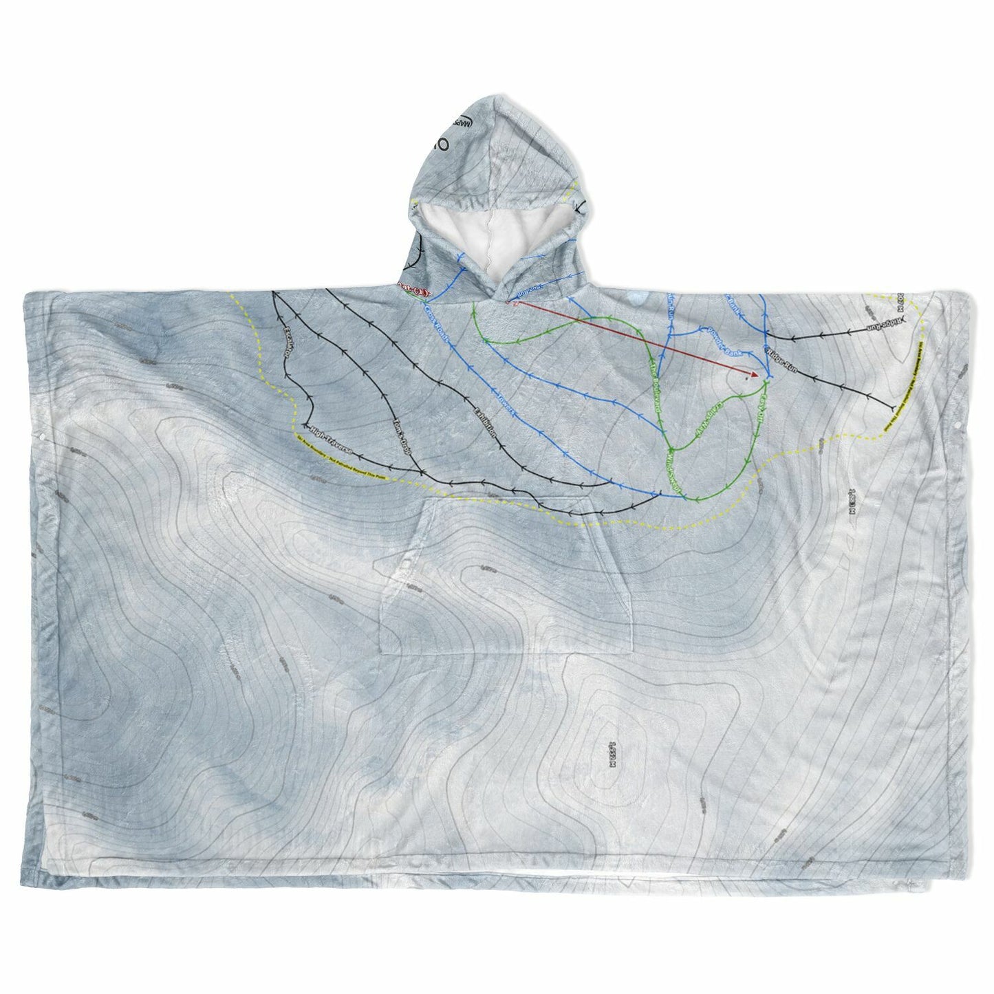 Ohau, New Zealand Ski Resort Map Flannel Blanket Poncho - Powderaddicts