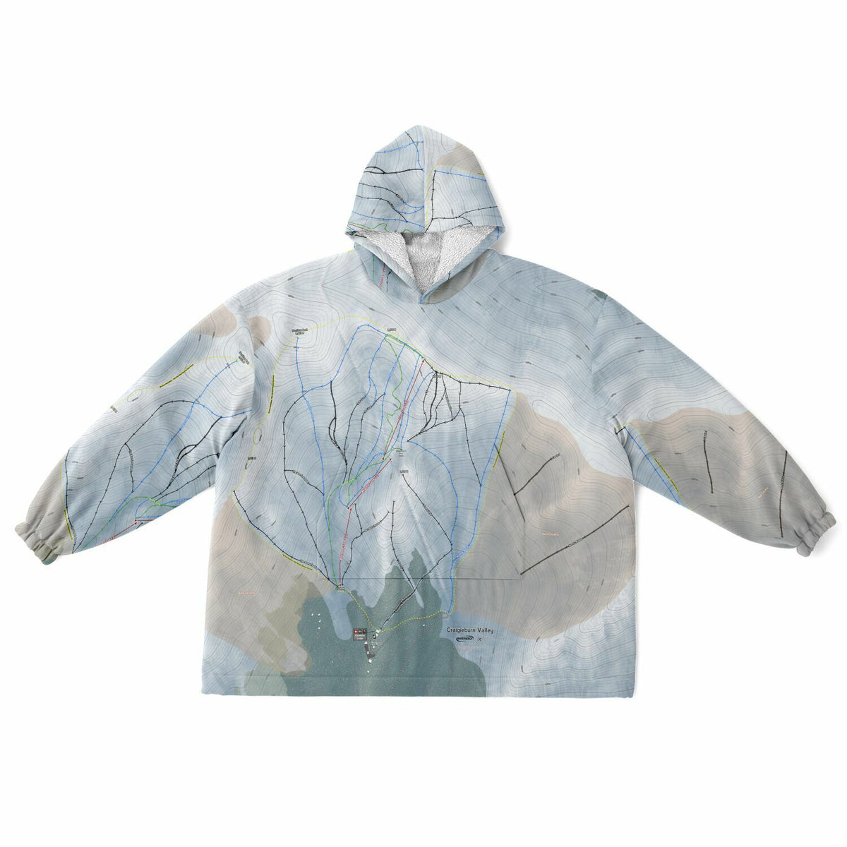 Craigieburn Valley, New Zealand Ski Trail Map - Snug Hoodie