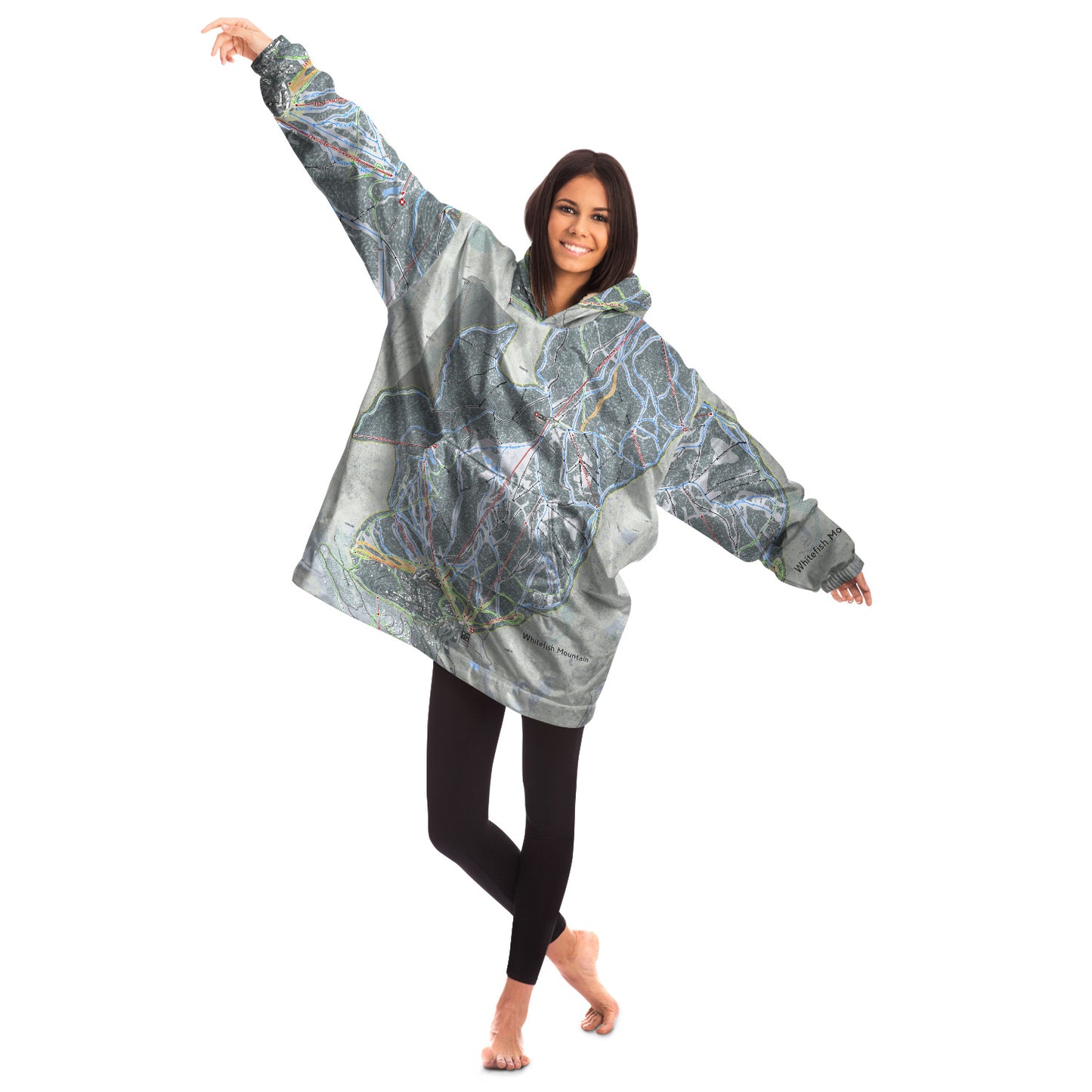 Whitefish Mountain, Montana Ski Trail Map - Snug Hoodie - Powderaddicts