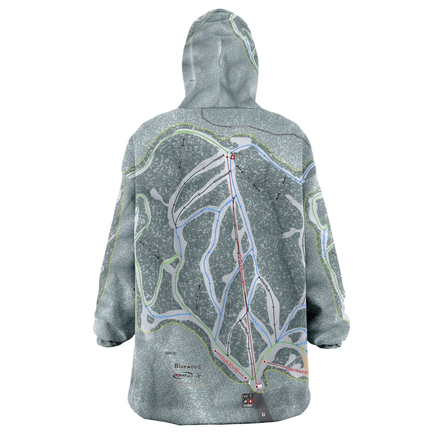 Bluewood, Washington Ski Trail Map - Snug Hoodie