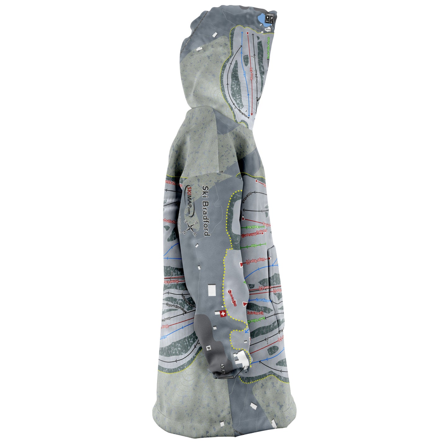 Ski Bradford, Massachusetts Ski Trail Map Snug Hoodie - Powderaddicts