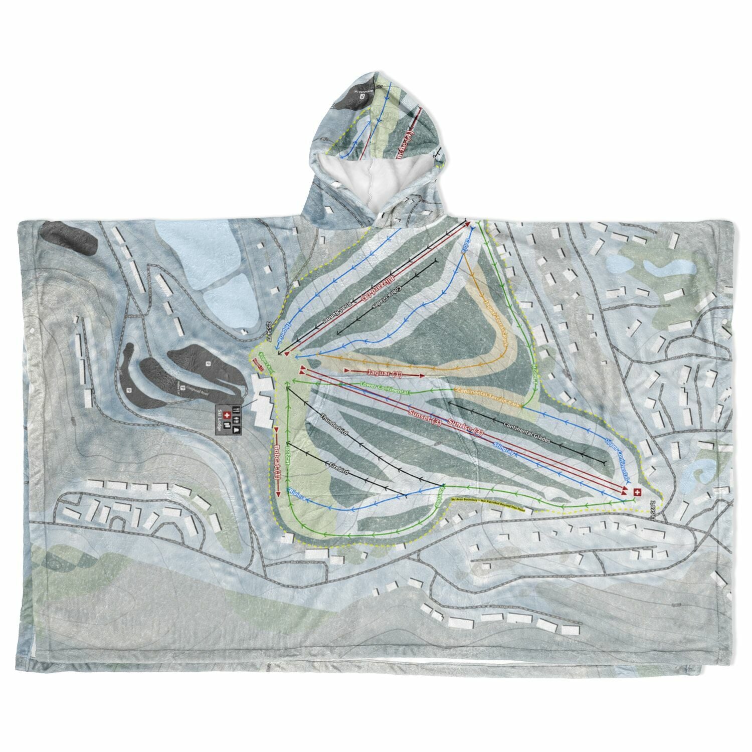 Hidden Valley, Pennsylvania Ski Resort Map Flannel Blanket Poncho