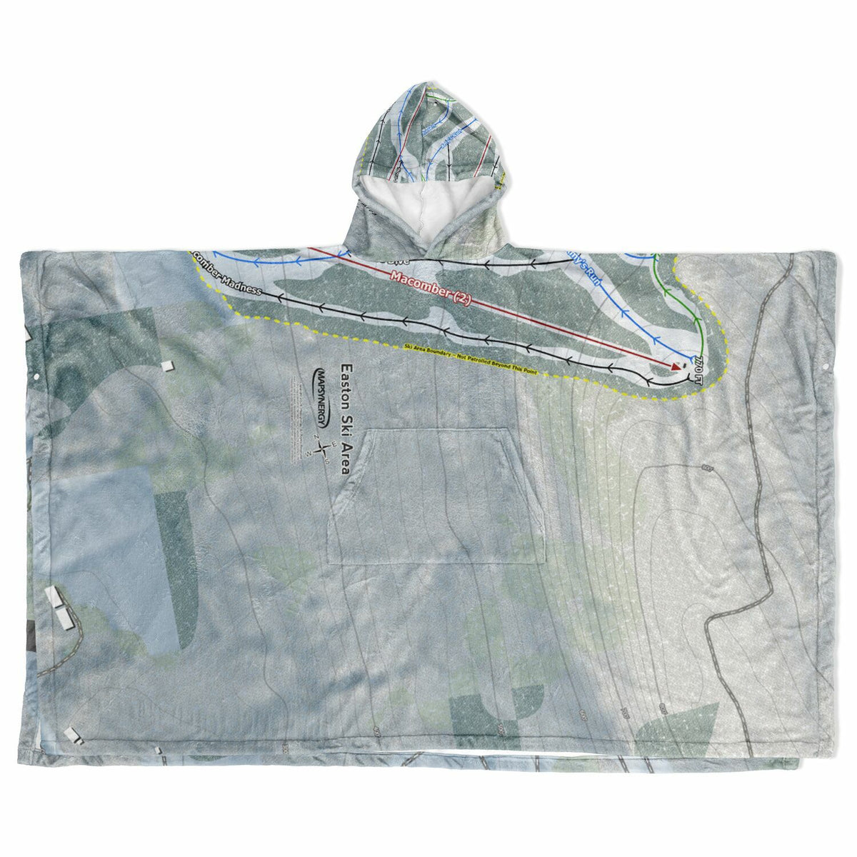 Easton Ski Area, Massachusetts Ski Resort Map Flannel Blanket Poncho