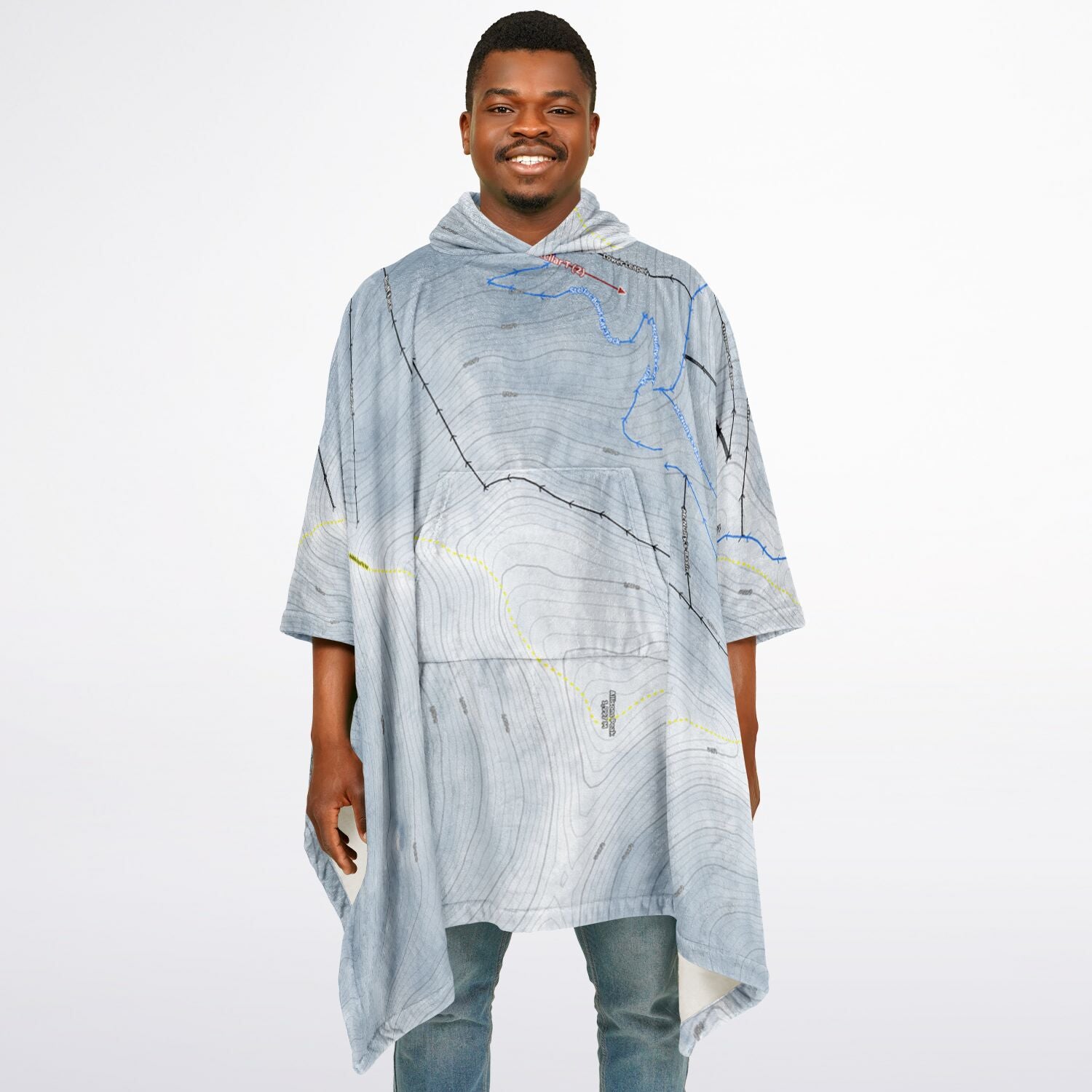 Porters, New Zealand Ski Resort Map Flannel Blanket Poncho