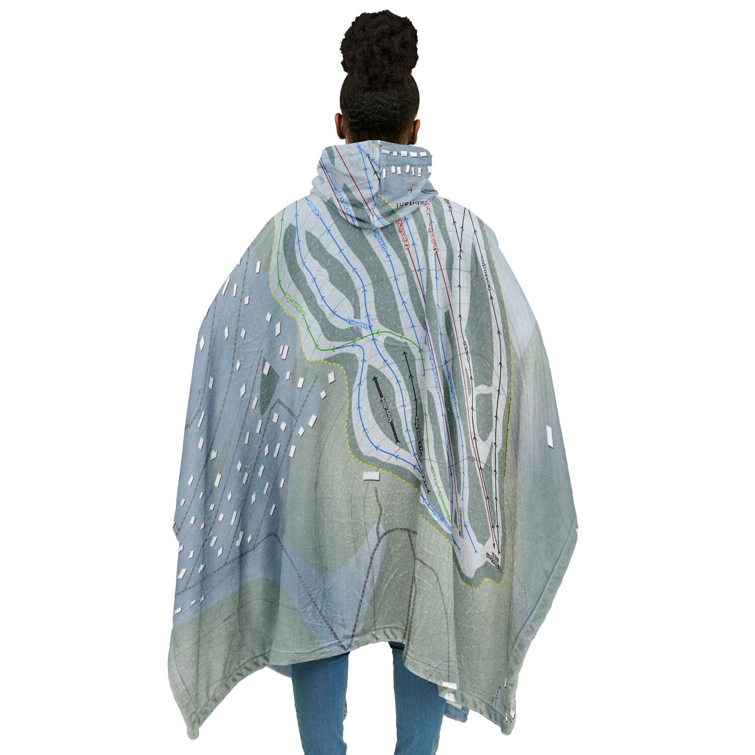 Mont Habitant, Quebec Ski Resort Map Flannel Blanket Poncho