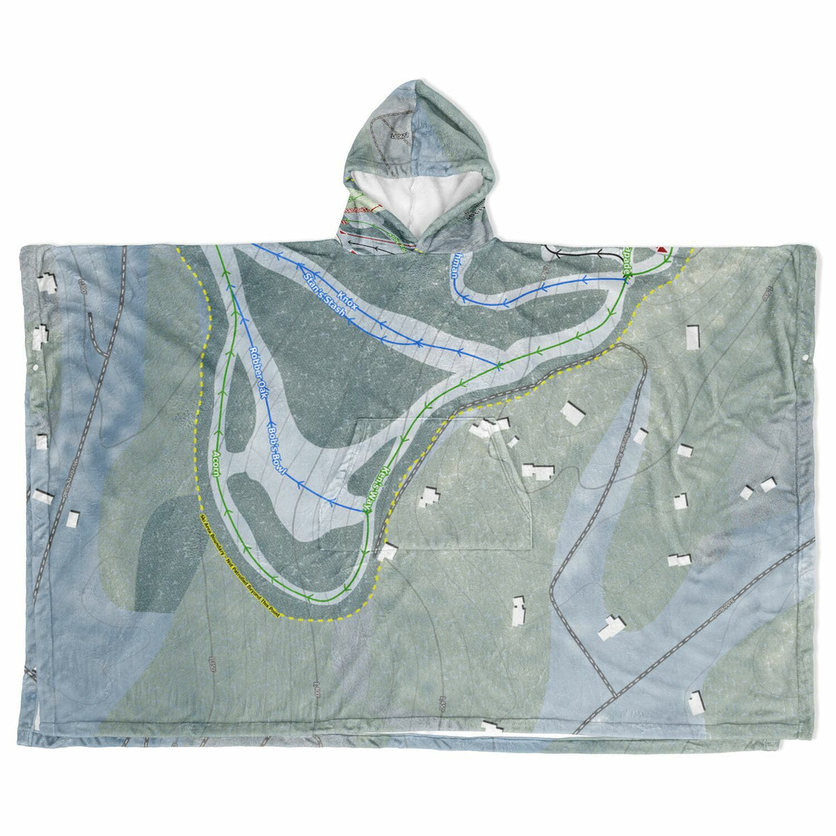 Otis Ridge, Massachusetts Ski Resort Map Flannel Blanket Poncho