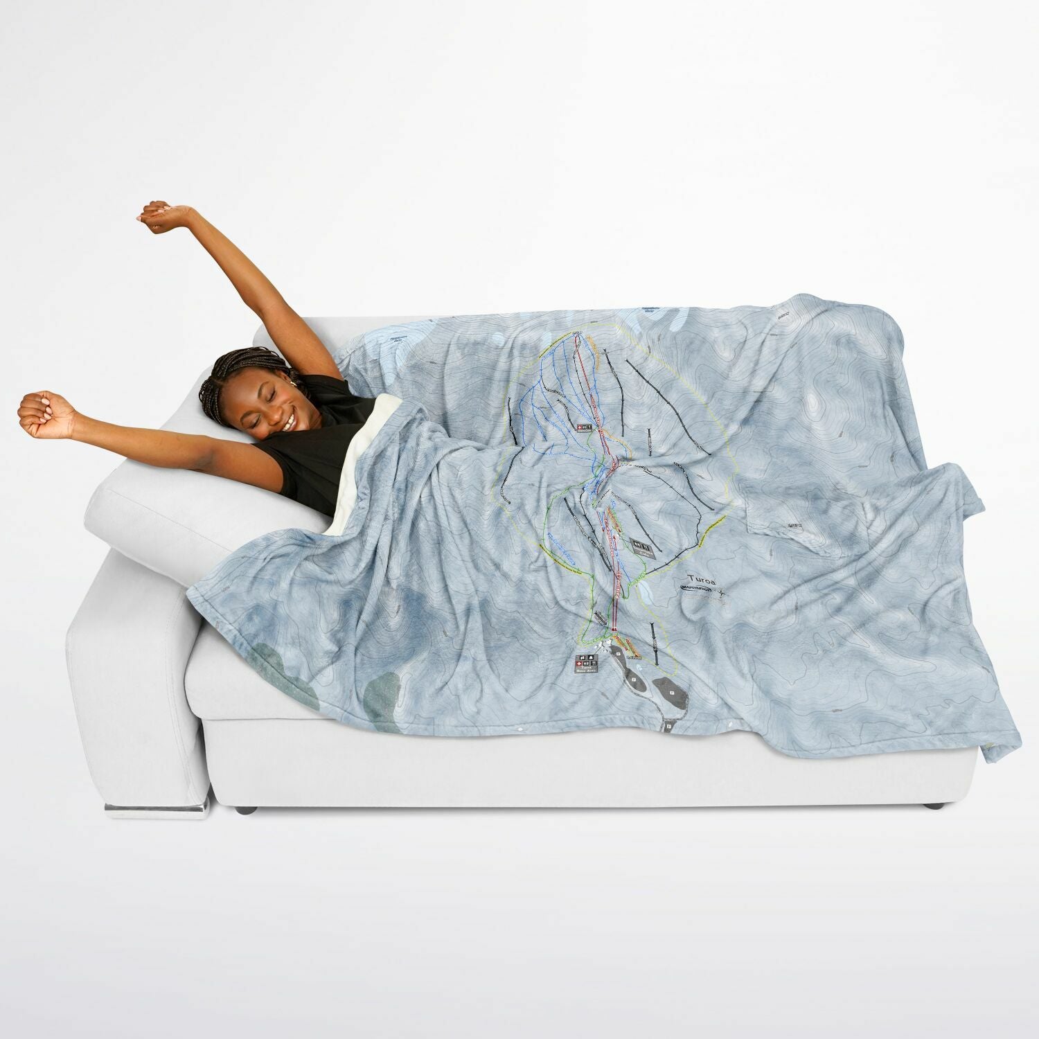 Turoa, New Zealand Ski Resort Map Flannel Blanket Poncho