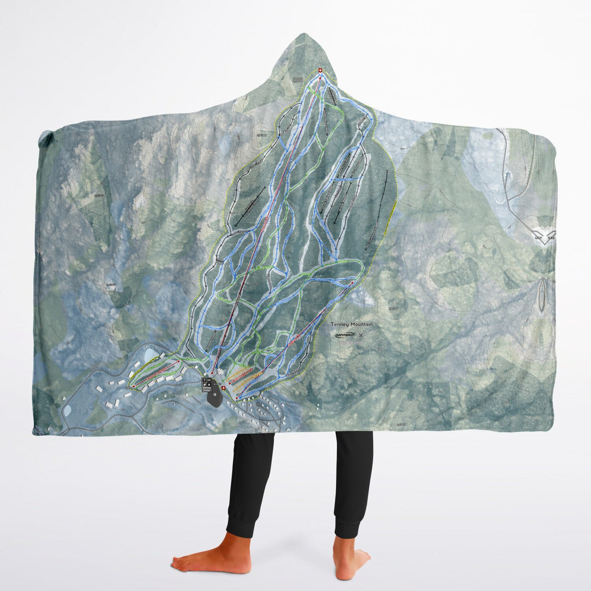 Tenney Mountain, New Hampshire Ski Trail Map - Youth Hooded Blanket