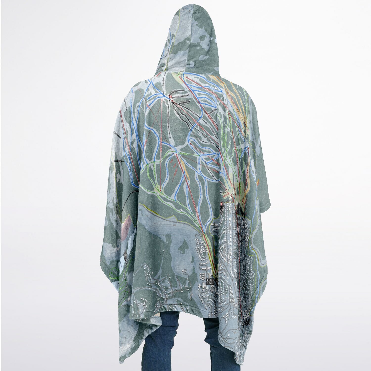 Mammoth Mountain, California Ski Resort Map Flannel Blanket Poncho