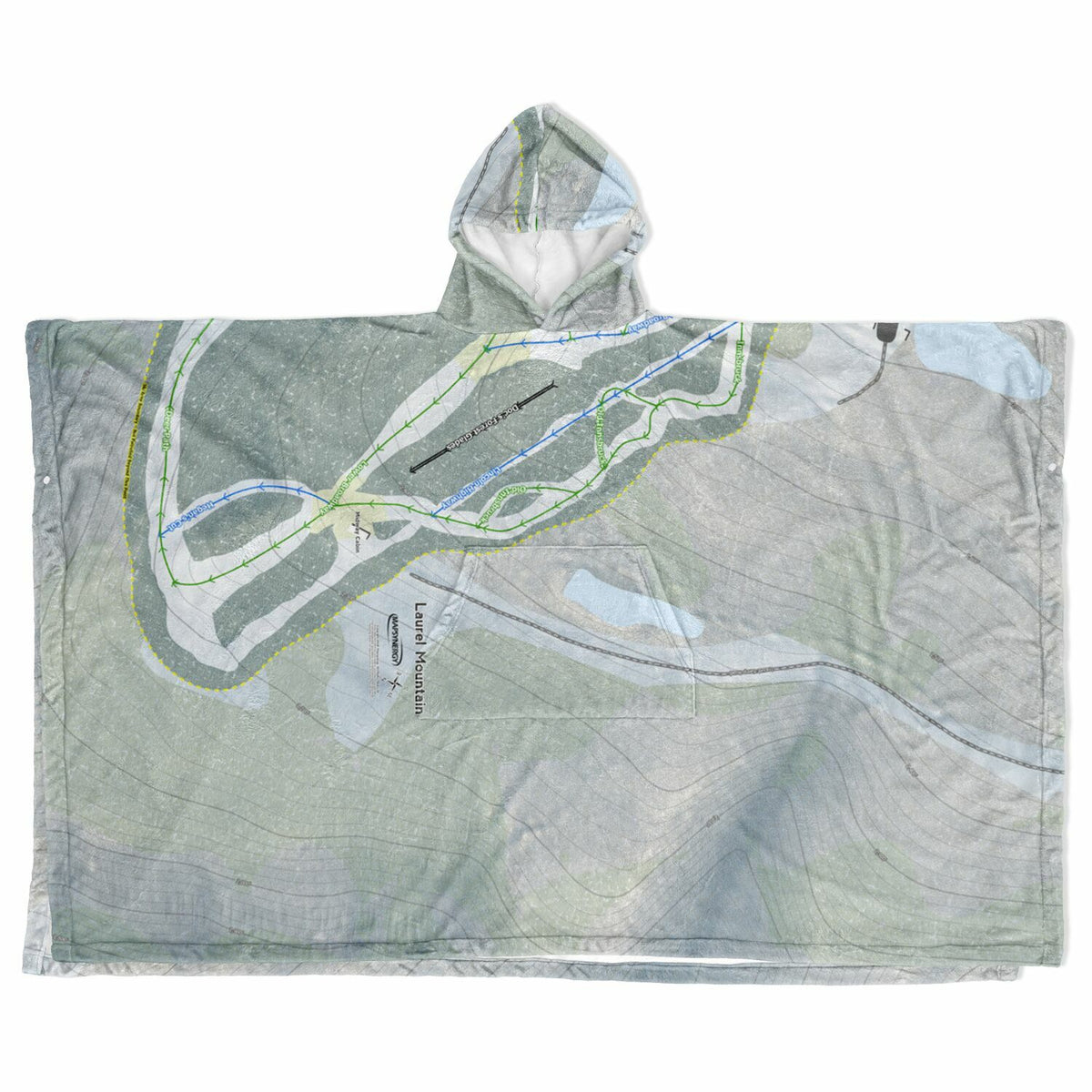 Laurel Mountain, Pennsylvania Ski Resort Map Flannel Blanket Poncho