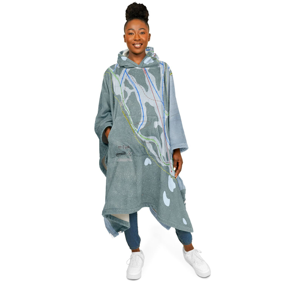 Mt Eyak, Alaska Ski Resort Map Flannel Blanket Poncho