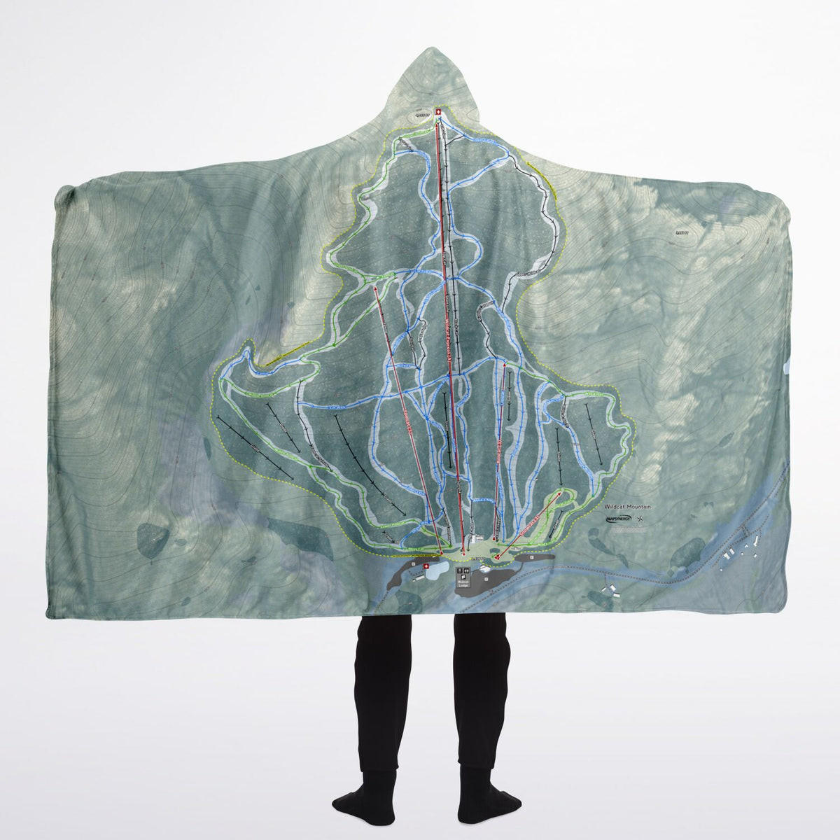 Wildcat Mountain, New Hampshire Ski Trail Map - Adult Hooded Blanket