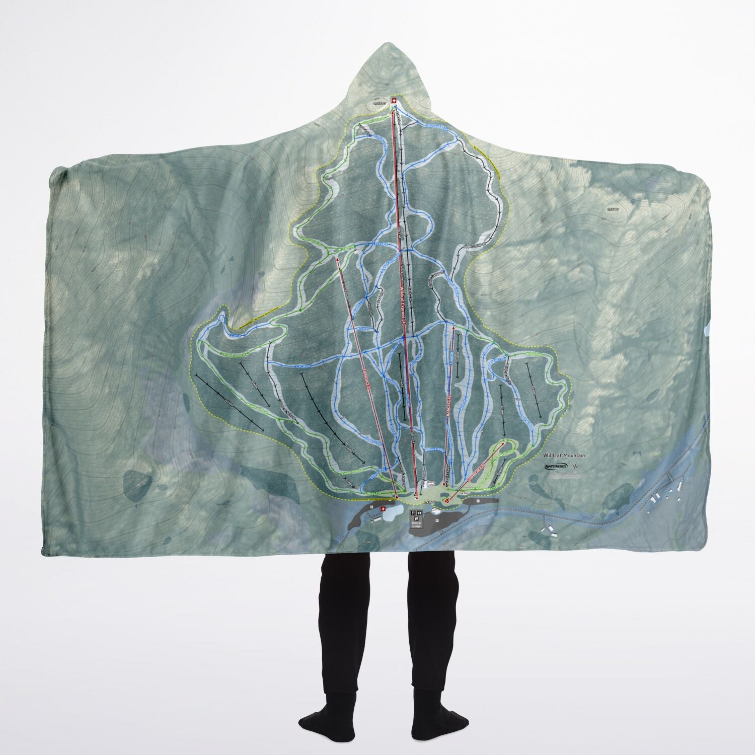 Wildcat Mountain, New Hampshire Ski Trail Map - Adult Hooded Blanket