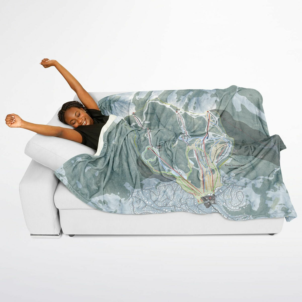 Bear Mountain, California Ski Resort Map Flannel Blanket Poncho