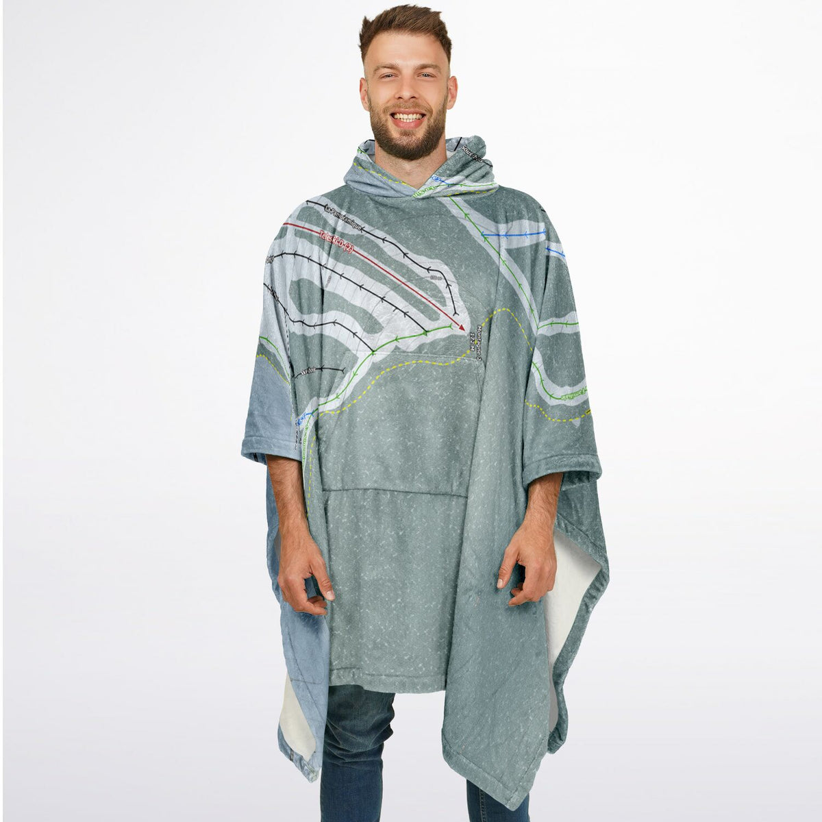 Mont Ti-Basse, Quebec Ski Resort Map Flannel Blanket Poncho