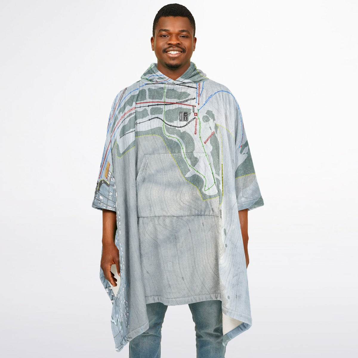 Snow King, Wyoming Ski Resort Map Flannel Blanket Poncho