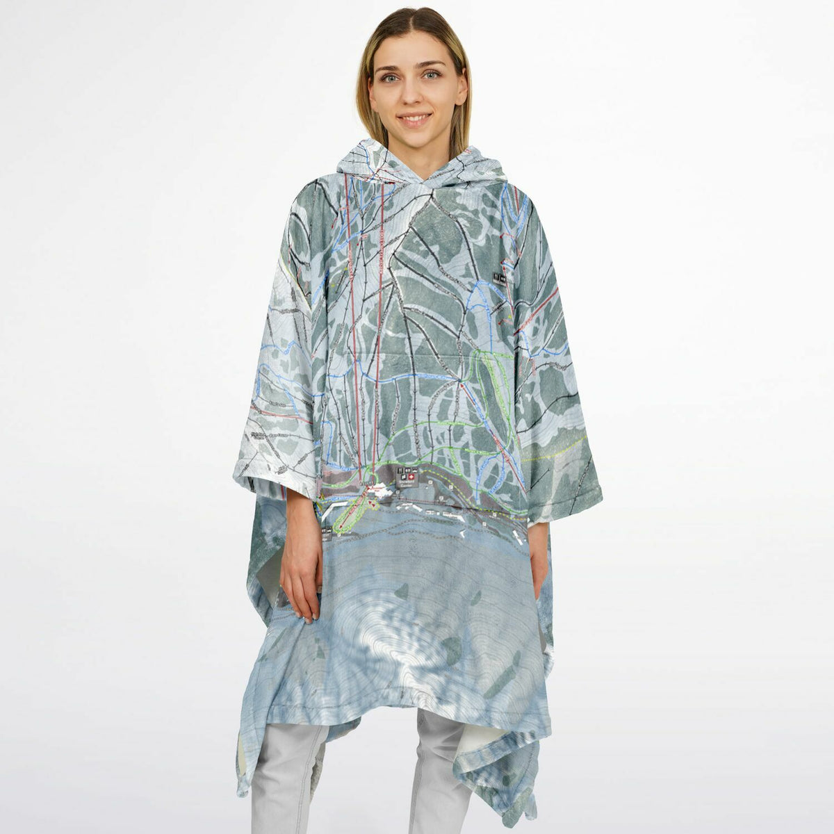 Snowbird, Utah Ski Resort Map Flannel Blanket Poncho