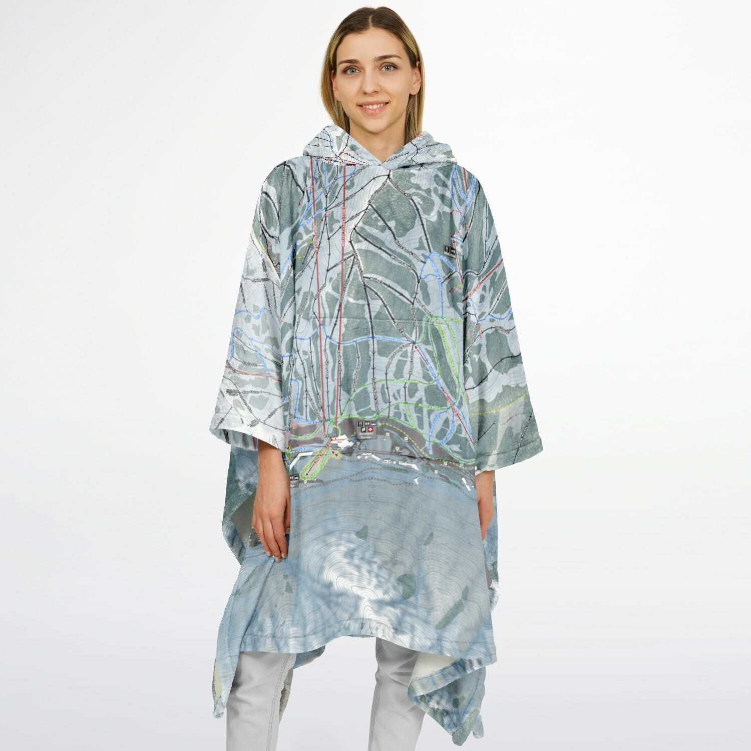 Snowbird, Utah Ski Resort Map Flannel Blanket Poncho