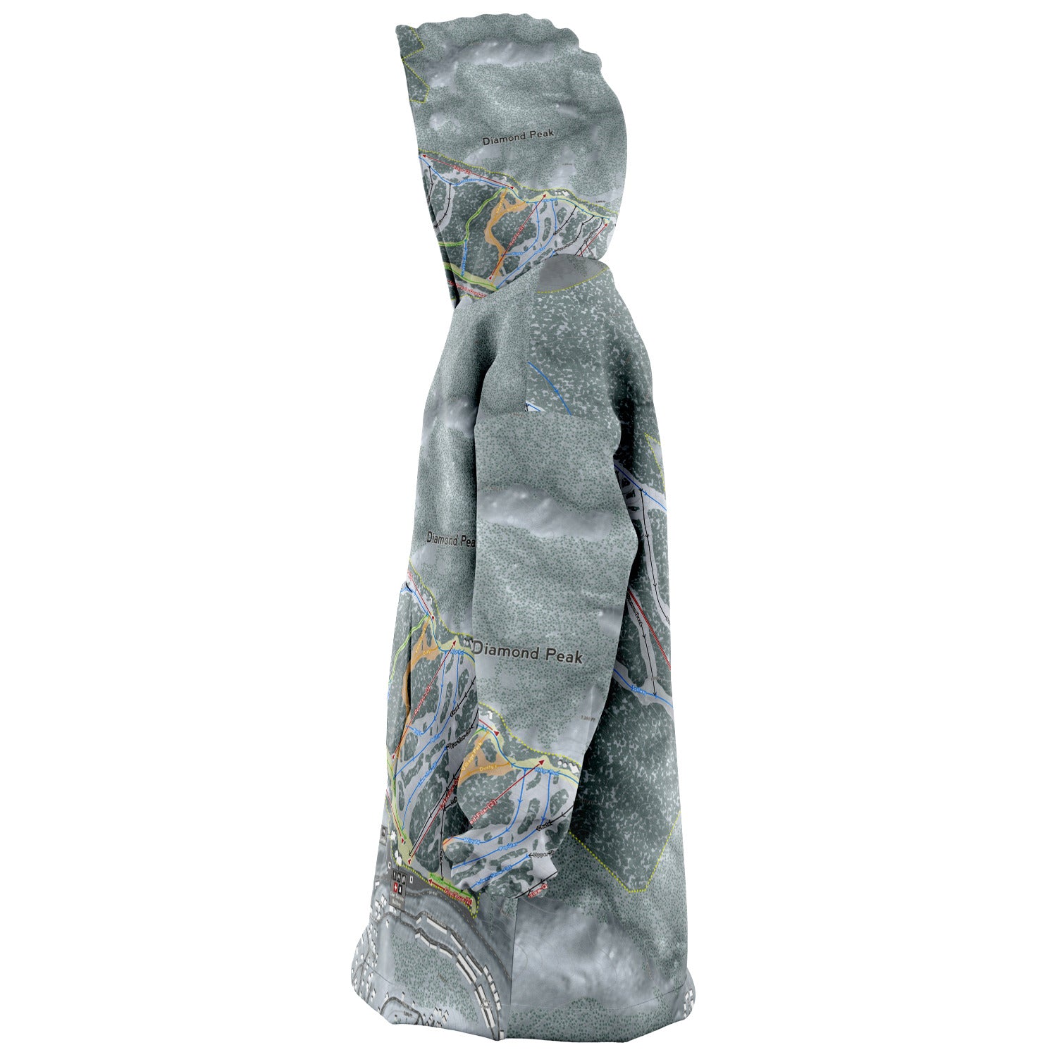Diamond Peak, Nevada Ski Trail Map - Snug Hoodie - Powderaddicts