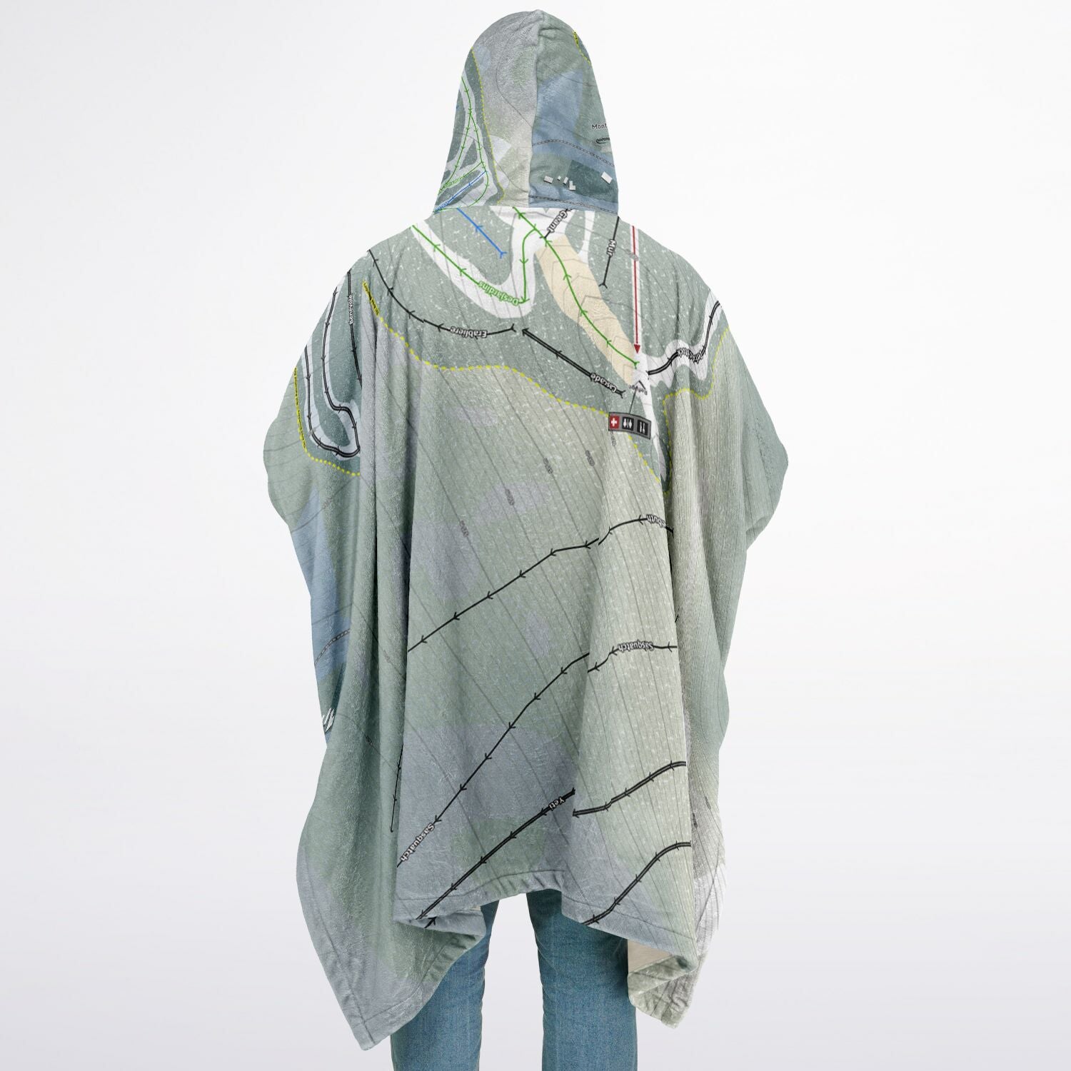 Mont Adstock, Quebec Ski Resort Map Flannel Blanket Poncho