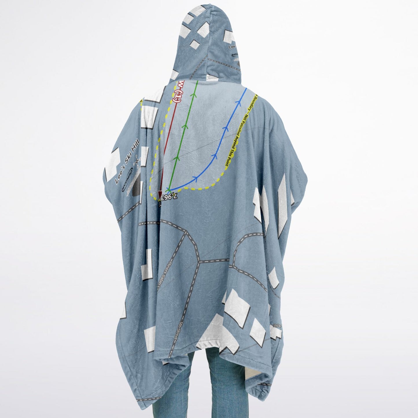 Lees Ski Hill, Colorado Ski Resort Map Flannel Blanket Poncho