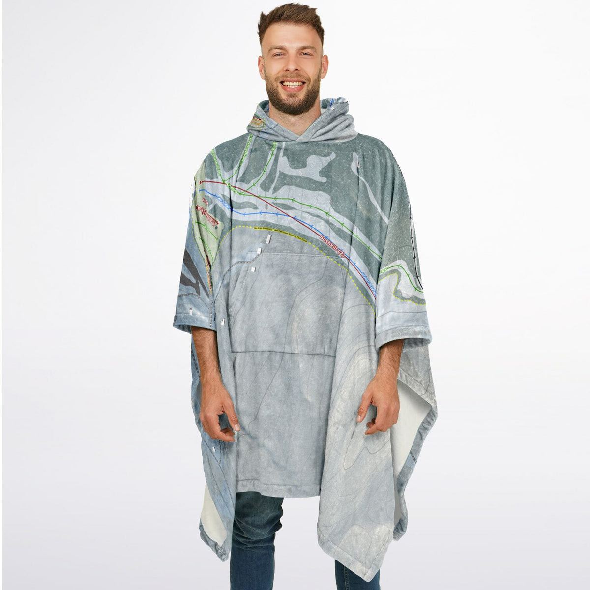 Shawnee Mountain, Pennsylvania Ski Resort Map Flannel Blanket Poncho