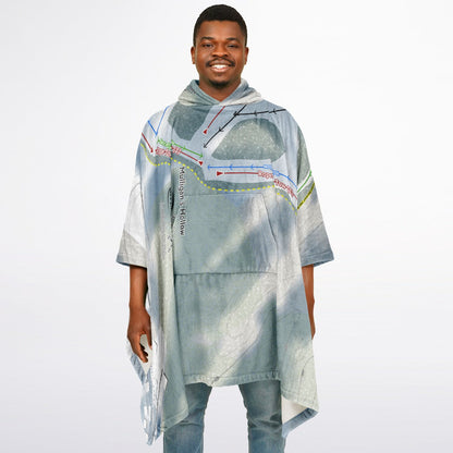 Mulligans Hollow, Michigan Ski Resort Map Flannel Blanket Poncho