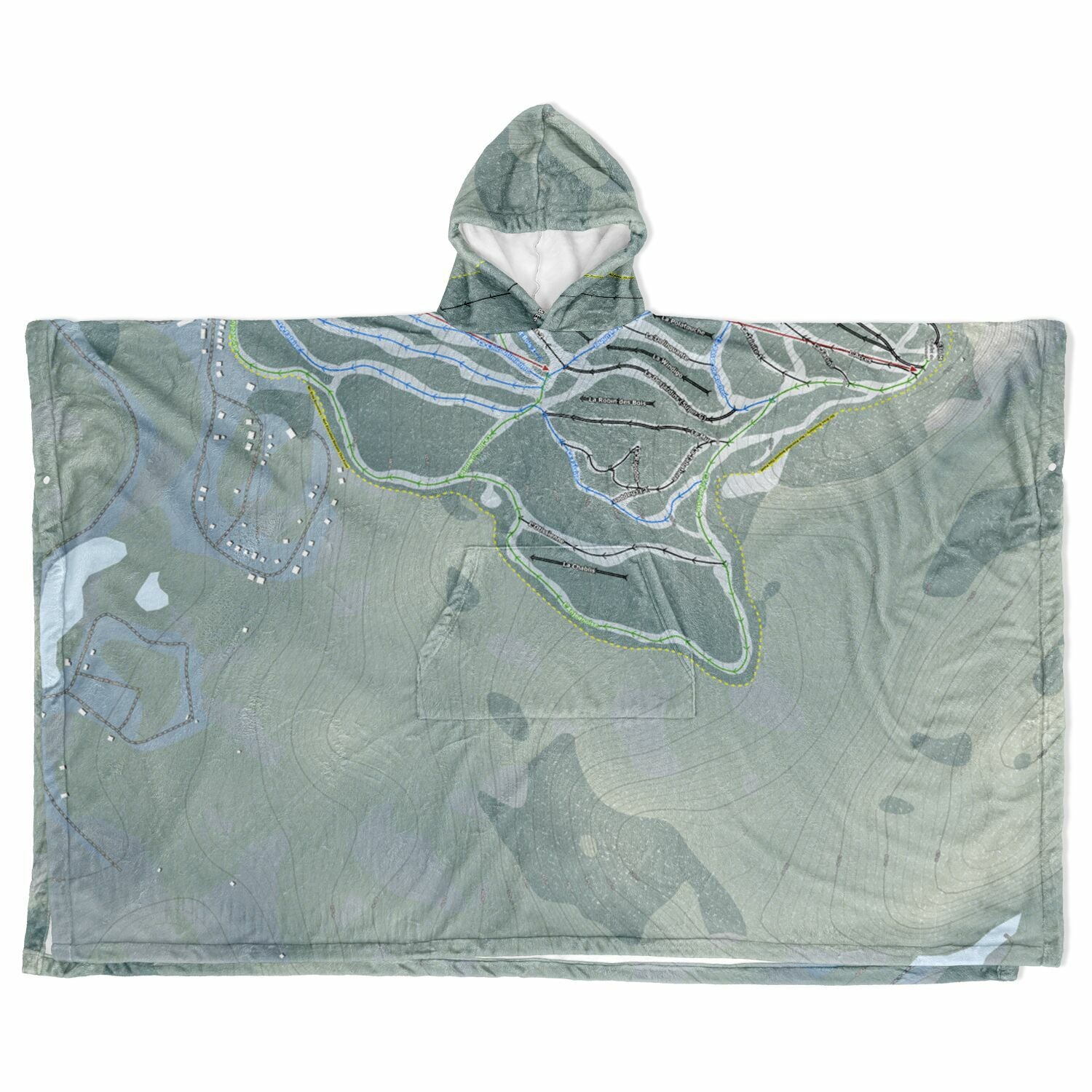 Mont Edouard, Quebec Ski Resort Map Flannel Blanket Poncho