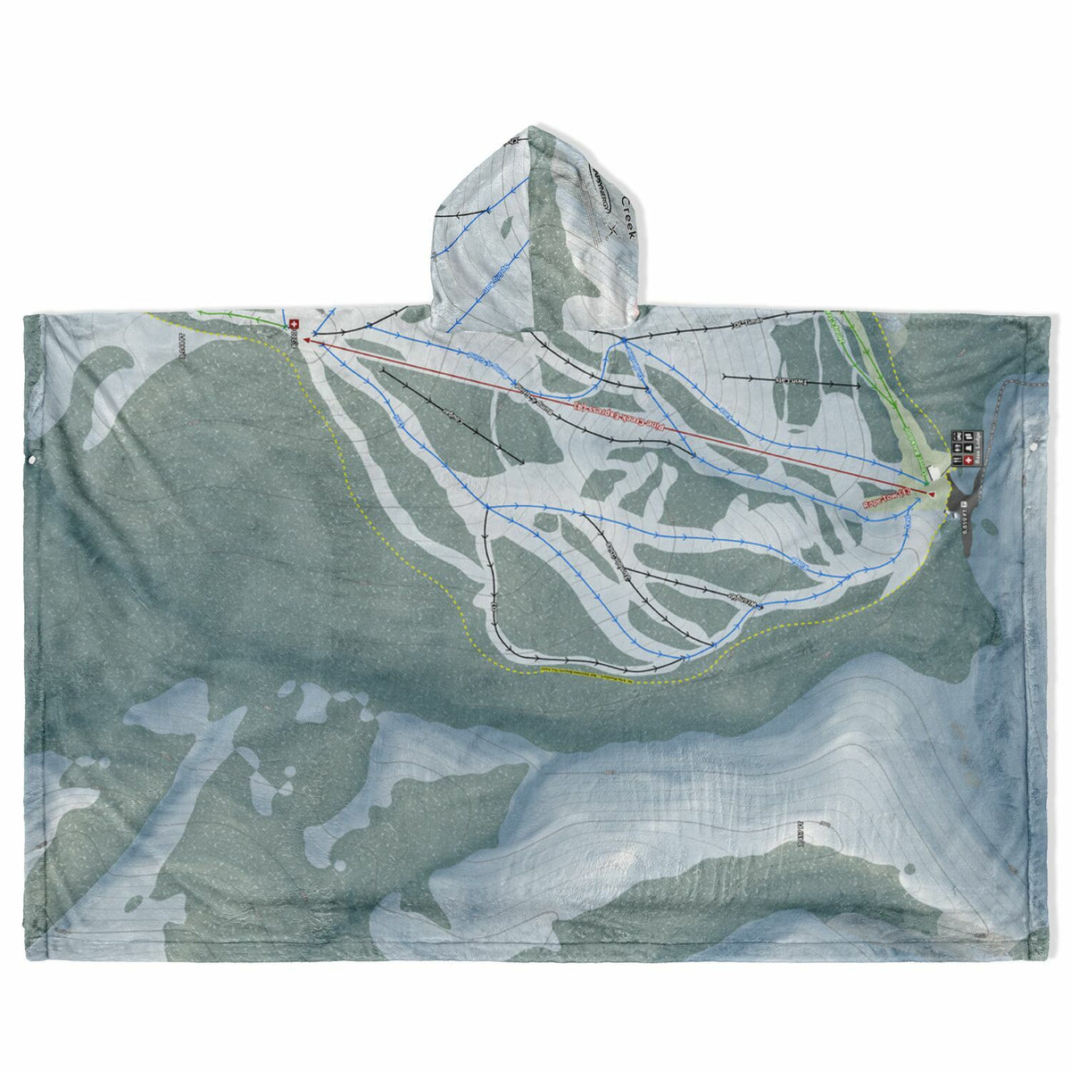 Pine Creek, Wyoming Ski Resort Map Flannel Blanket Poncho
